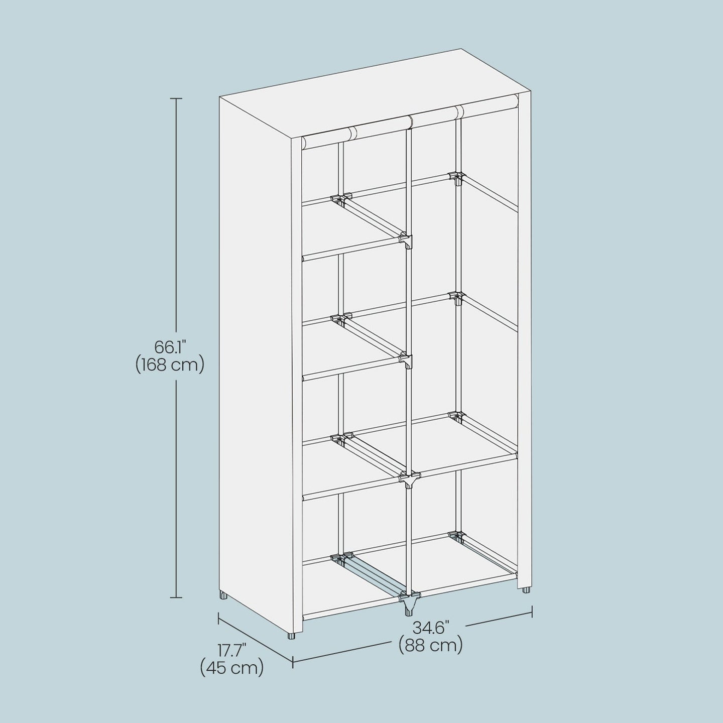Portable Wardrobe - Non-Woven Fabric - Black - Double Hanging Rods and Adjustable Shelves