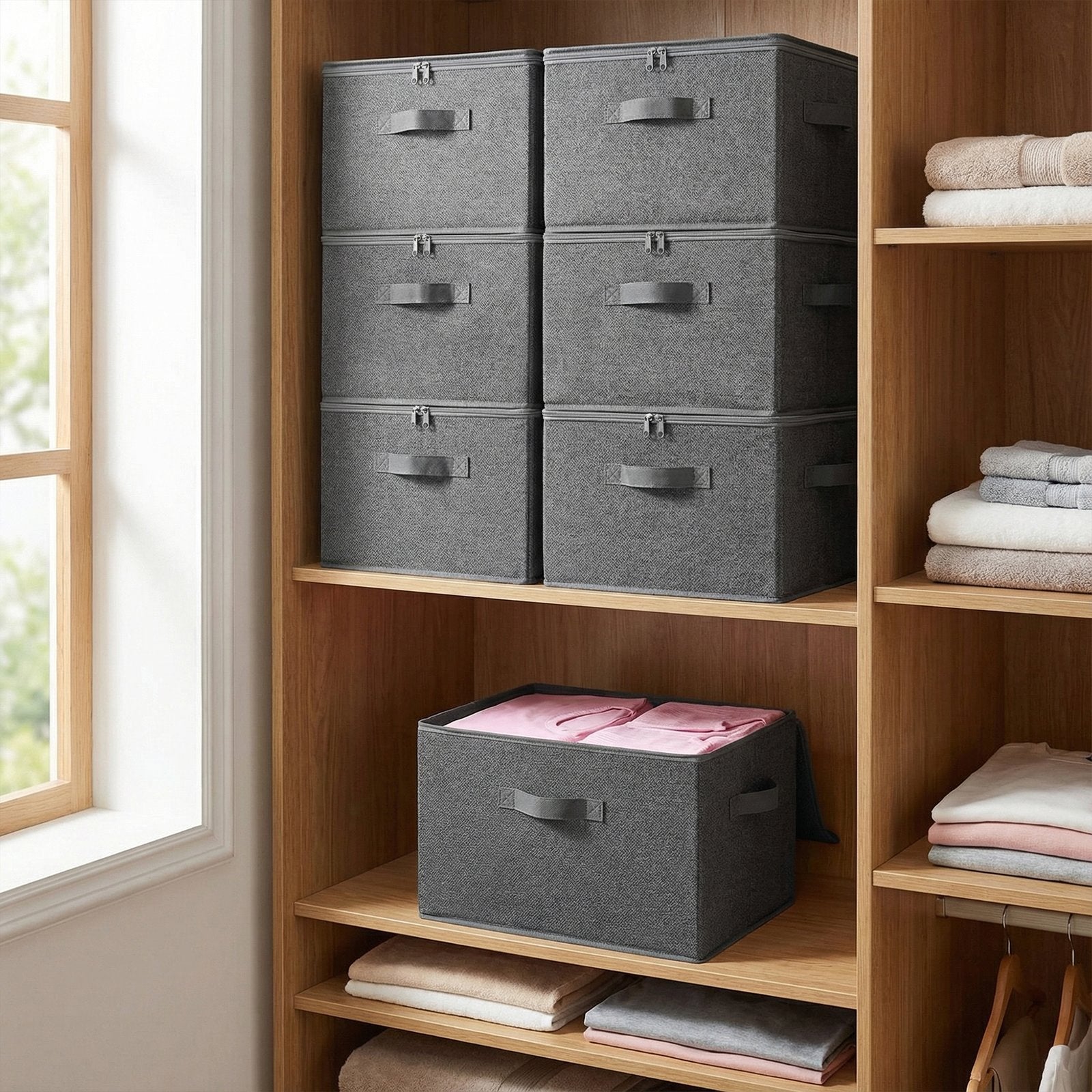 Foldable Storage Boxes with Lids - 30L - Non-Woven Fabric - Handles