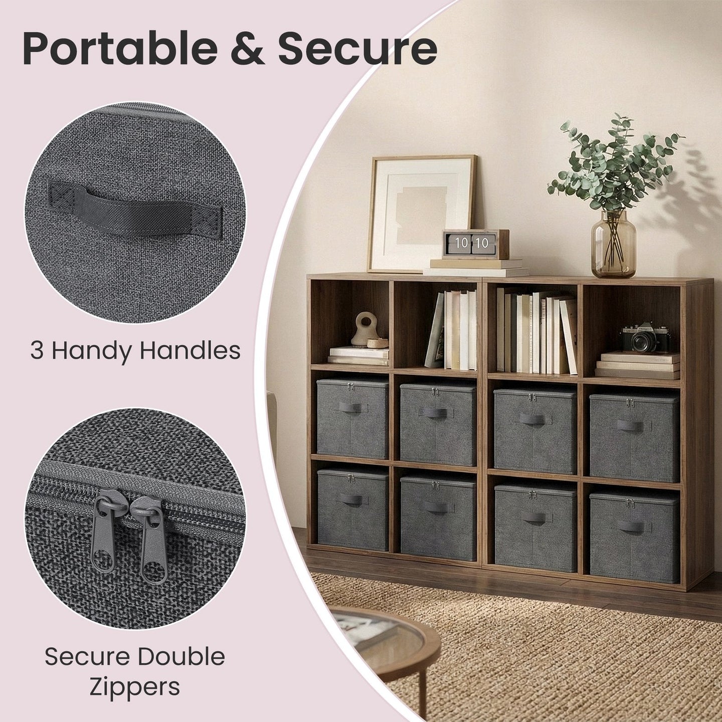Foldable Storage Boxes with Lids - 30L - Non-Woven Fabric - Handles