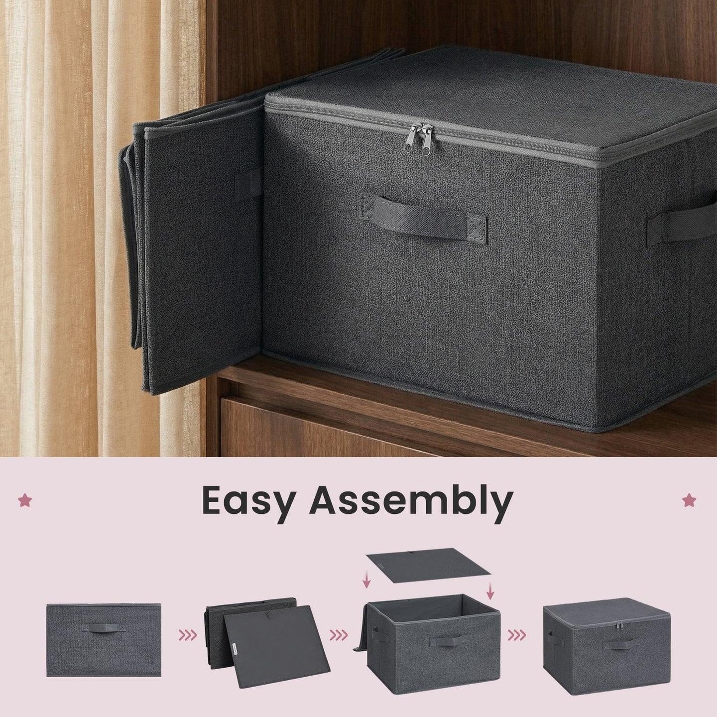 Foldable Storage Boxes with Lids - 30L - Non-Woven Fabric - Handles