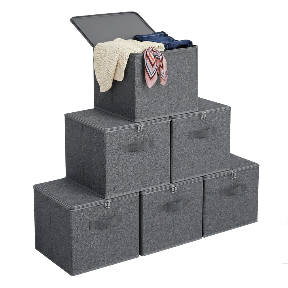 Foldable Storage Organiser Boxes - Thick Cardboard and Fabric - Slate Grey
