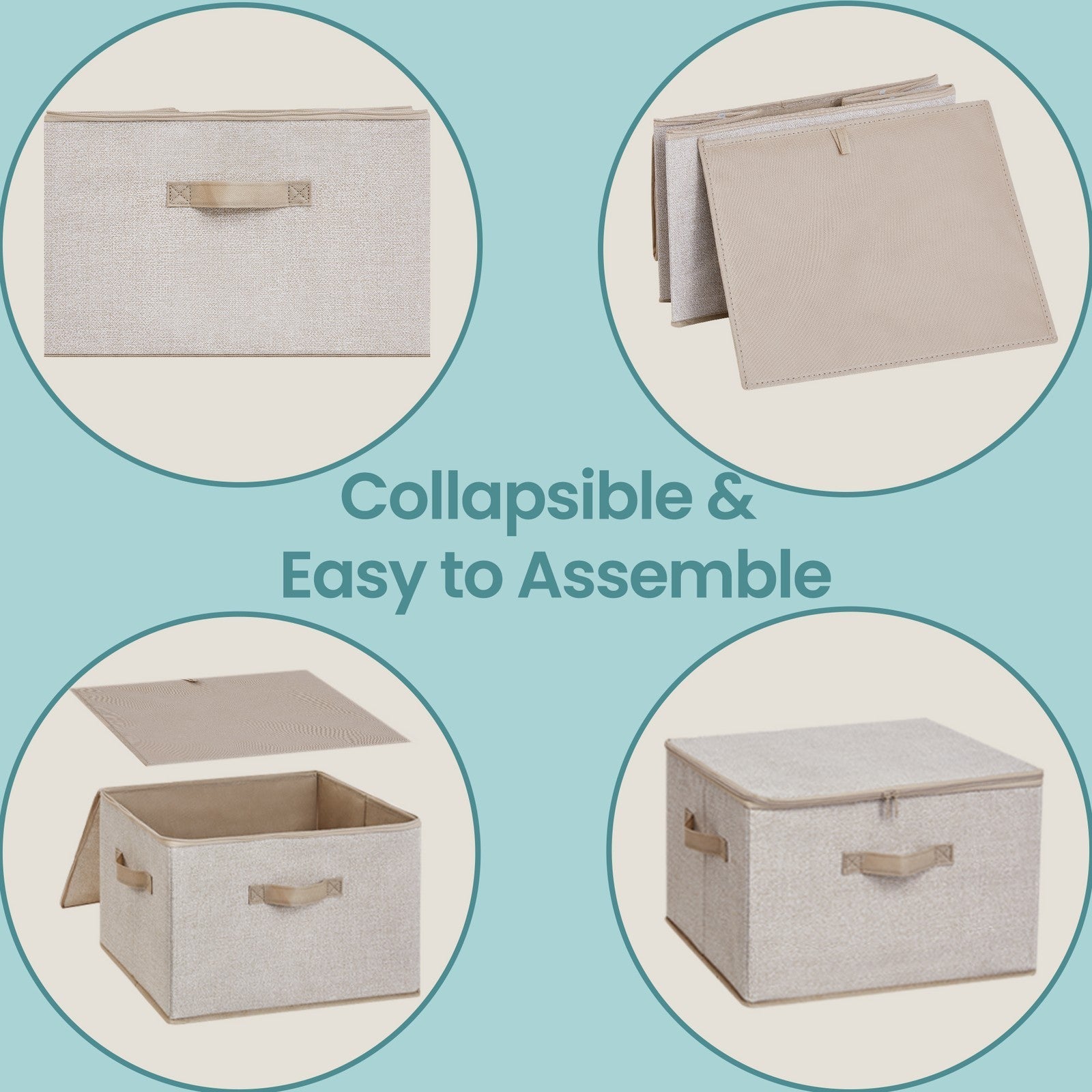Set of 6 Foldable Storage Boxes - Non-Woven Fabric - Rustic Brown - With Lids and Handles