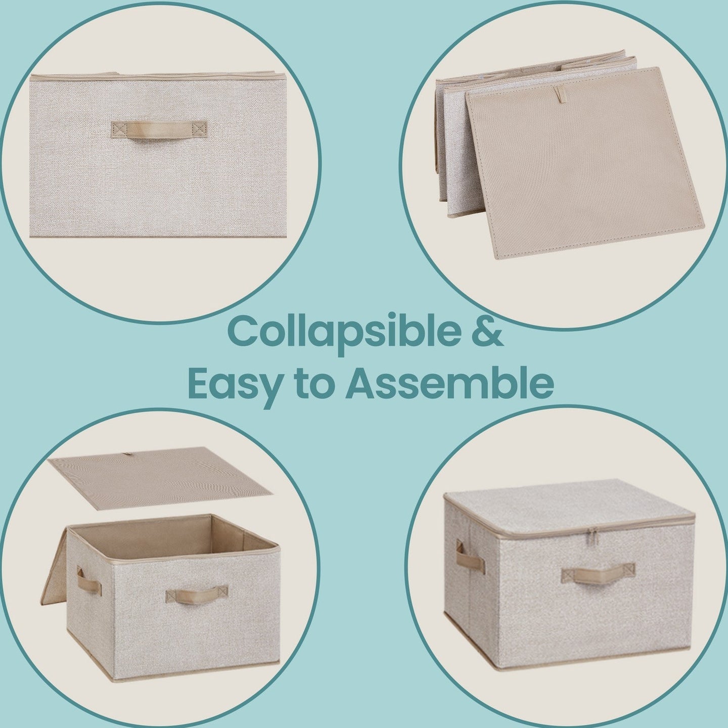 Set of 6 Foldable Storage Boxes - Non-Woven Fabric - Rustic Brown - With Lids and Handles