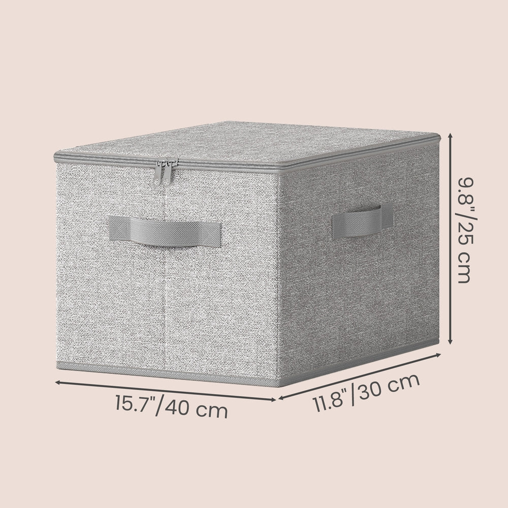Set of 6 Foldable Storage Boxes - Thick Cardboard and Fabric - Light Grey