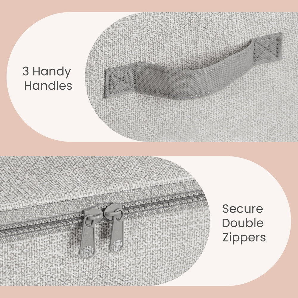 Set of 6 Foldable Storage Boxes - Thick Cardboard and Fabric - Light Grey