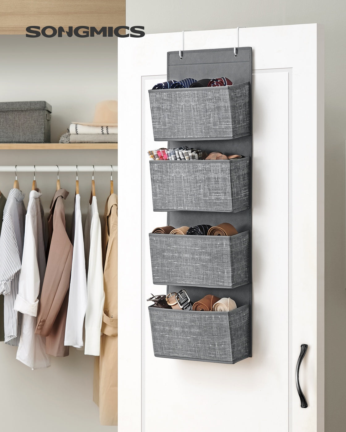 Over-Door Storage Organiser - Fabric and Cardboard - Heathered Grey