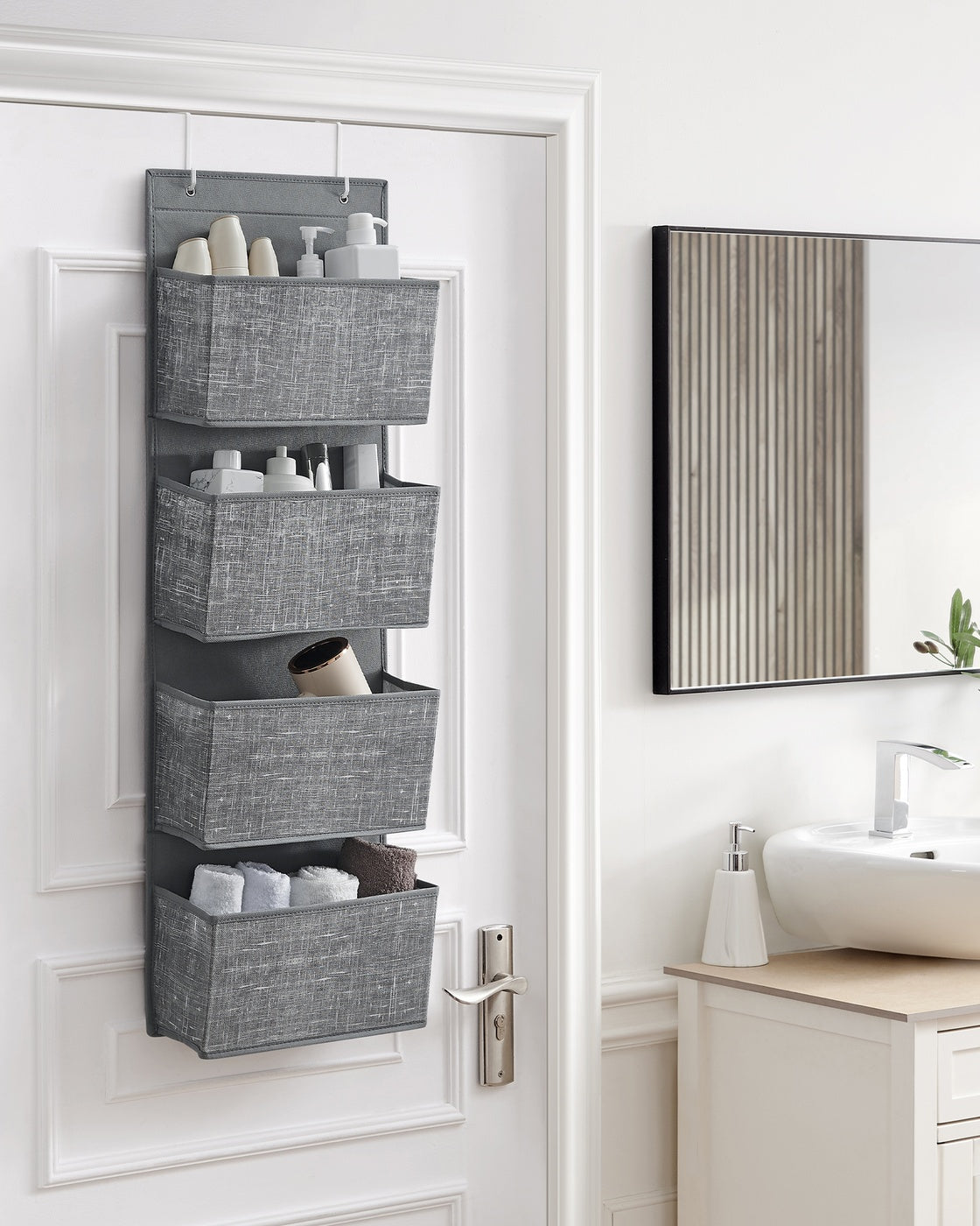 Over-Door Storage Organiser - Fabric and Cardboard - Heathered Grey