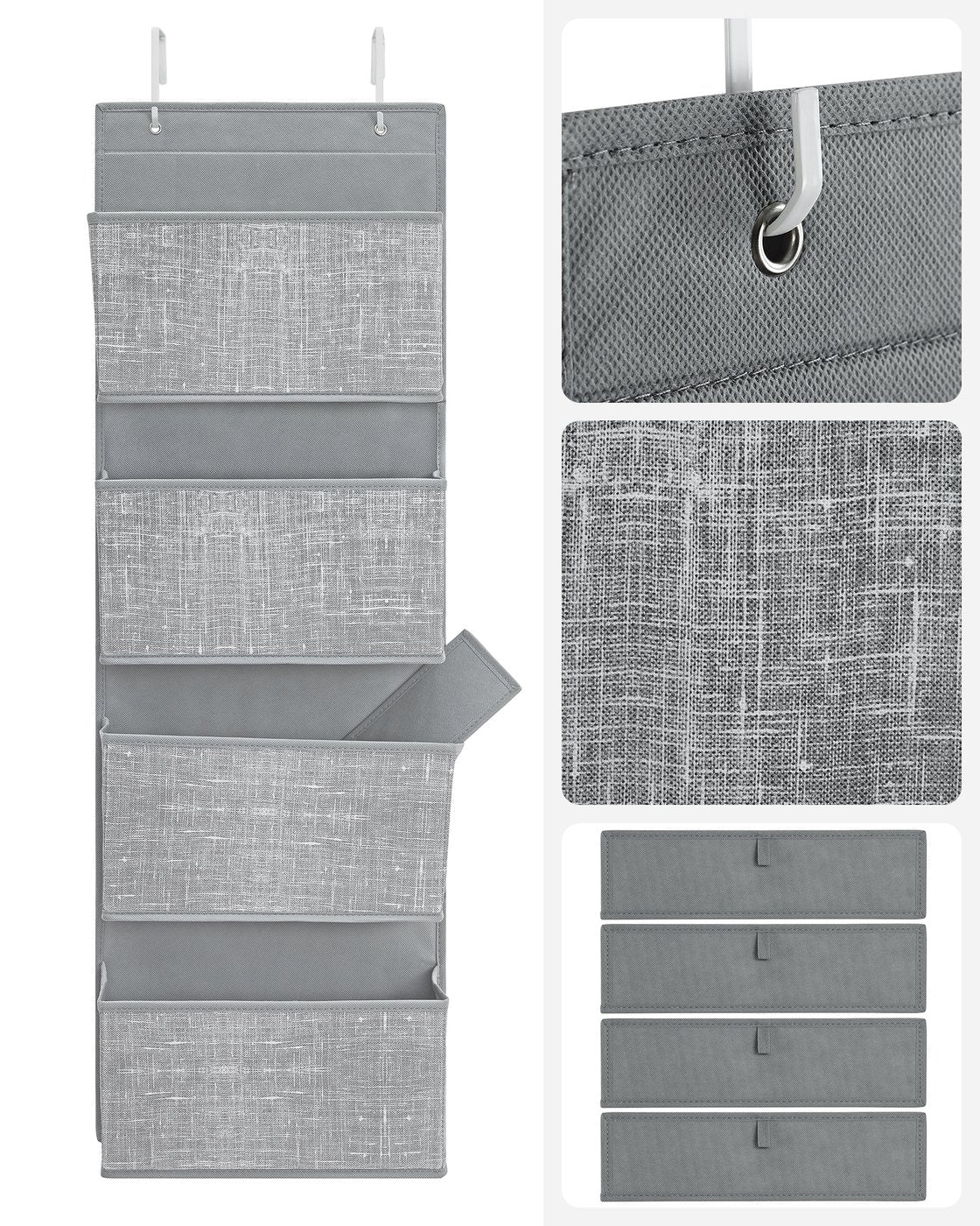 Over-Door Storage Organiser - Fabric and Cardboard - Heathered Grey