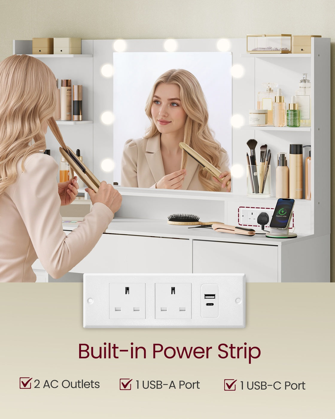KAILYN Collection - Dressing Table - Wood and MDF - Cloud White