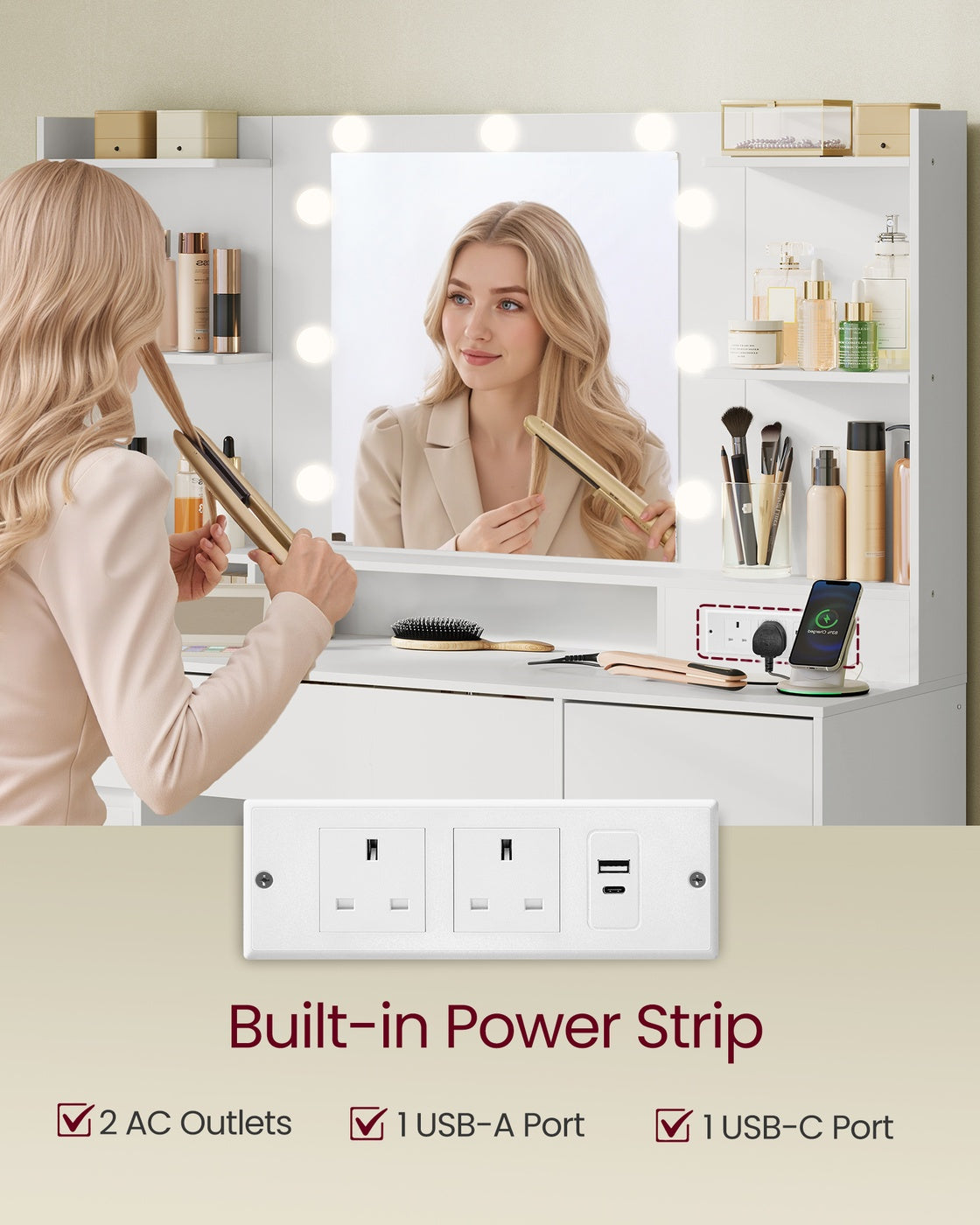 KAILYN Collection - Dressing Table - Wood and MDF - Cloud White