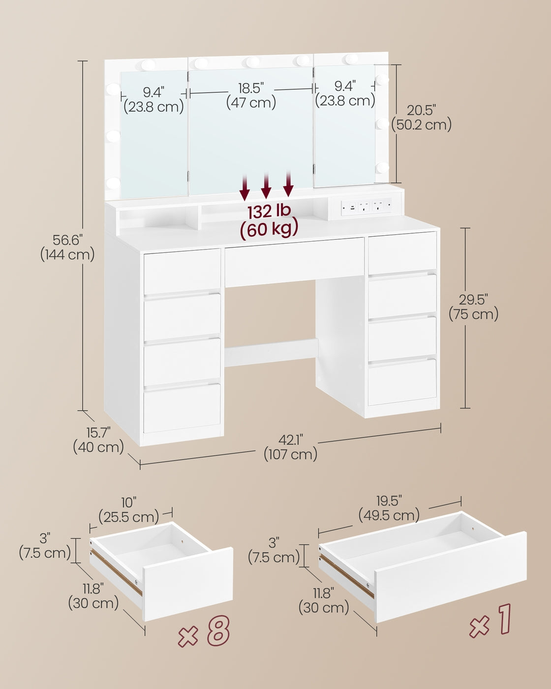 KAILYN Collection - Dressing Table - Wood and MDF - Cloud White
