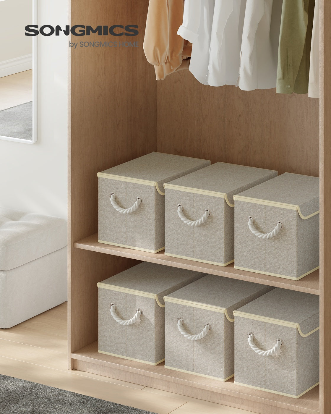 Storage Boxes - Cardboard and Fabric - Sand Beige - with Lids Set of 3