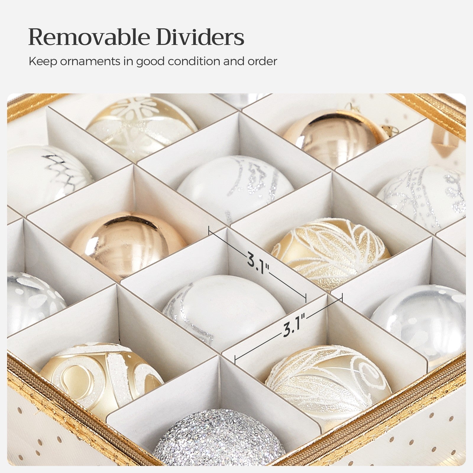 Christmas Ball Organiser - Fabric - Sandy Gold - 128 Bauble Capacity with Modular Dividers