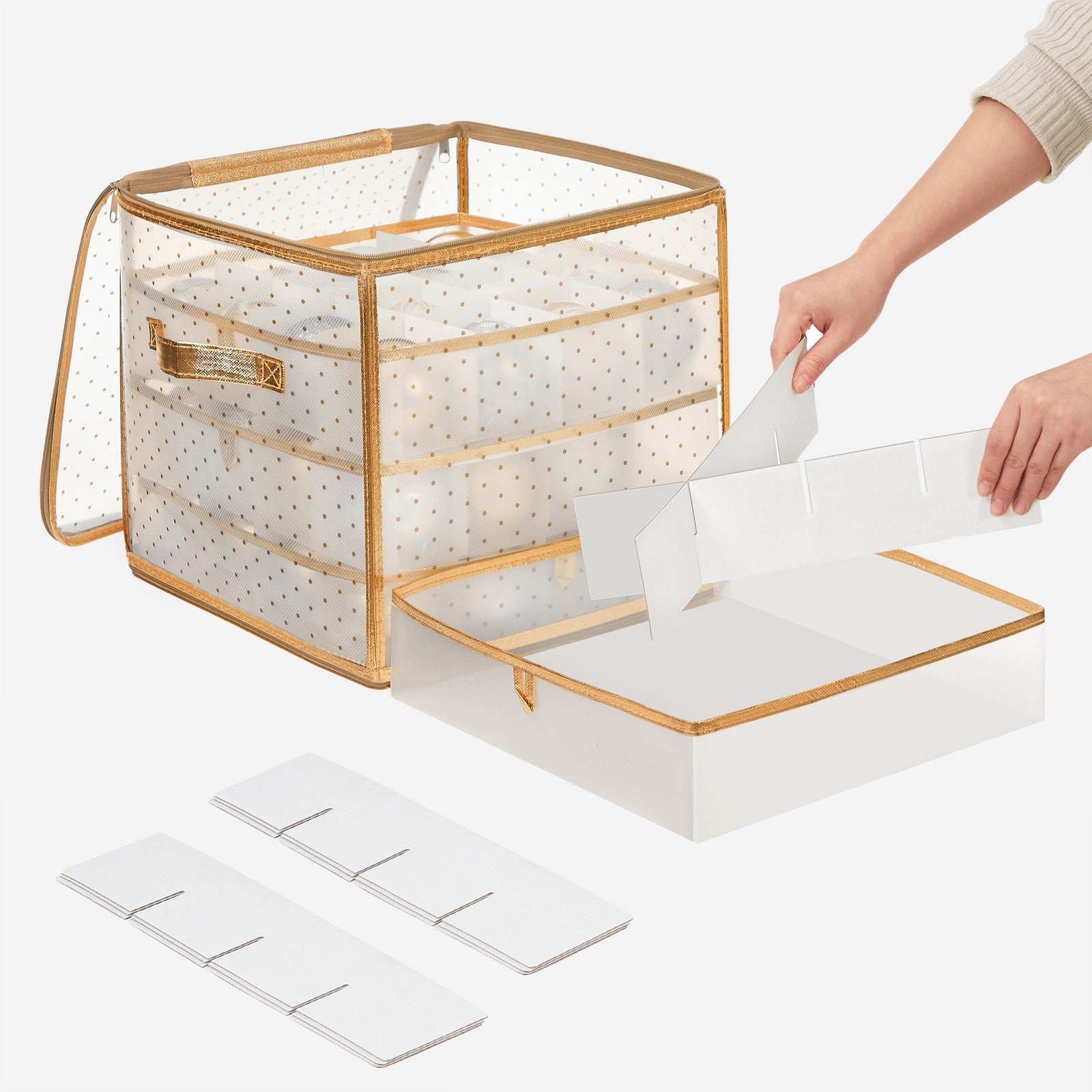 Christmas Ball Organiser - Fabric - Sandy Gold - 128 Bauble Capacity with Modular Dividers
