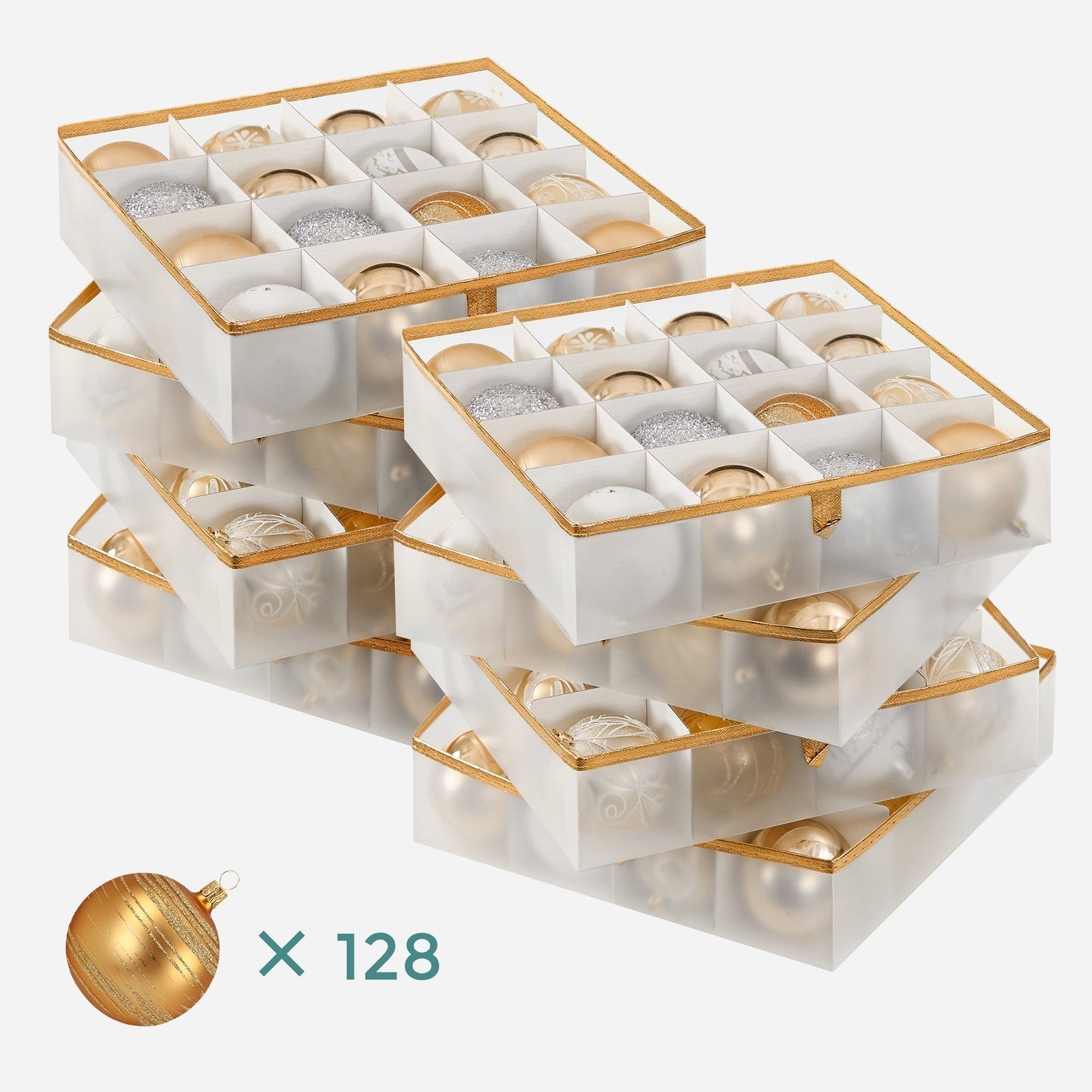 Christmas Ball Organiser - Fabric - Sandy Gold - 128 Bauble Capacity with Modular Dividers