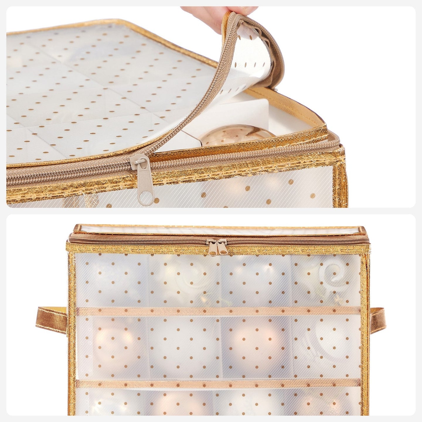 Christmas Ball Organiser - Fabric - Sandy Gold - 128 Bauble Capacity with Modular Dividers