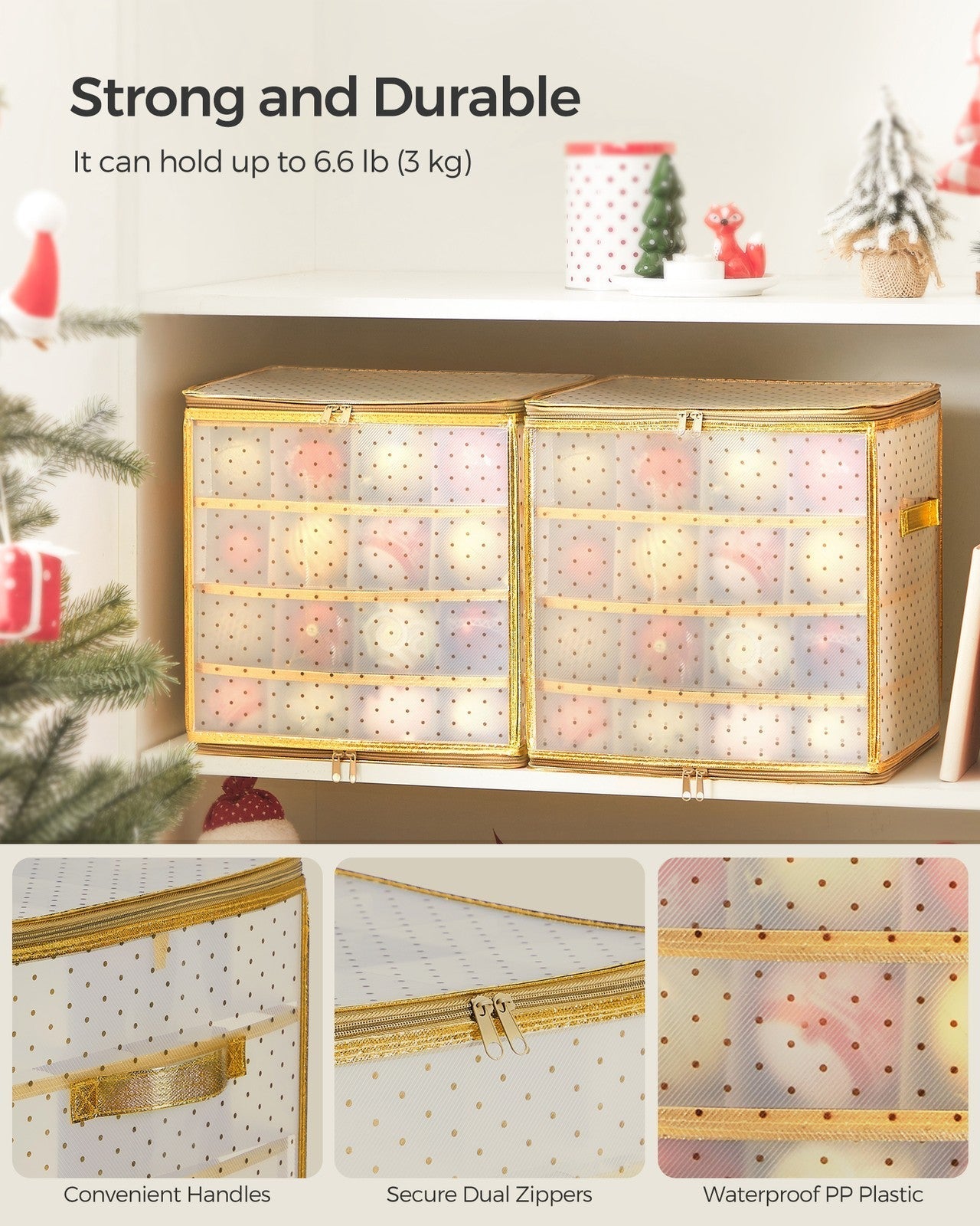 Christmas Ornament Storage Box - Plastic - Semi-Transparent - Modular Dividers