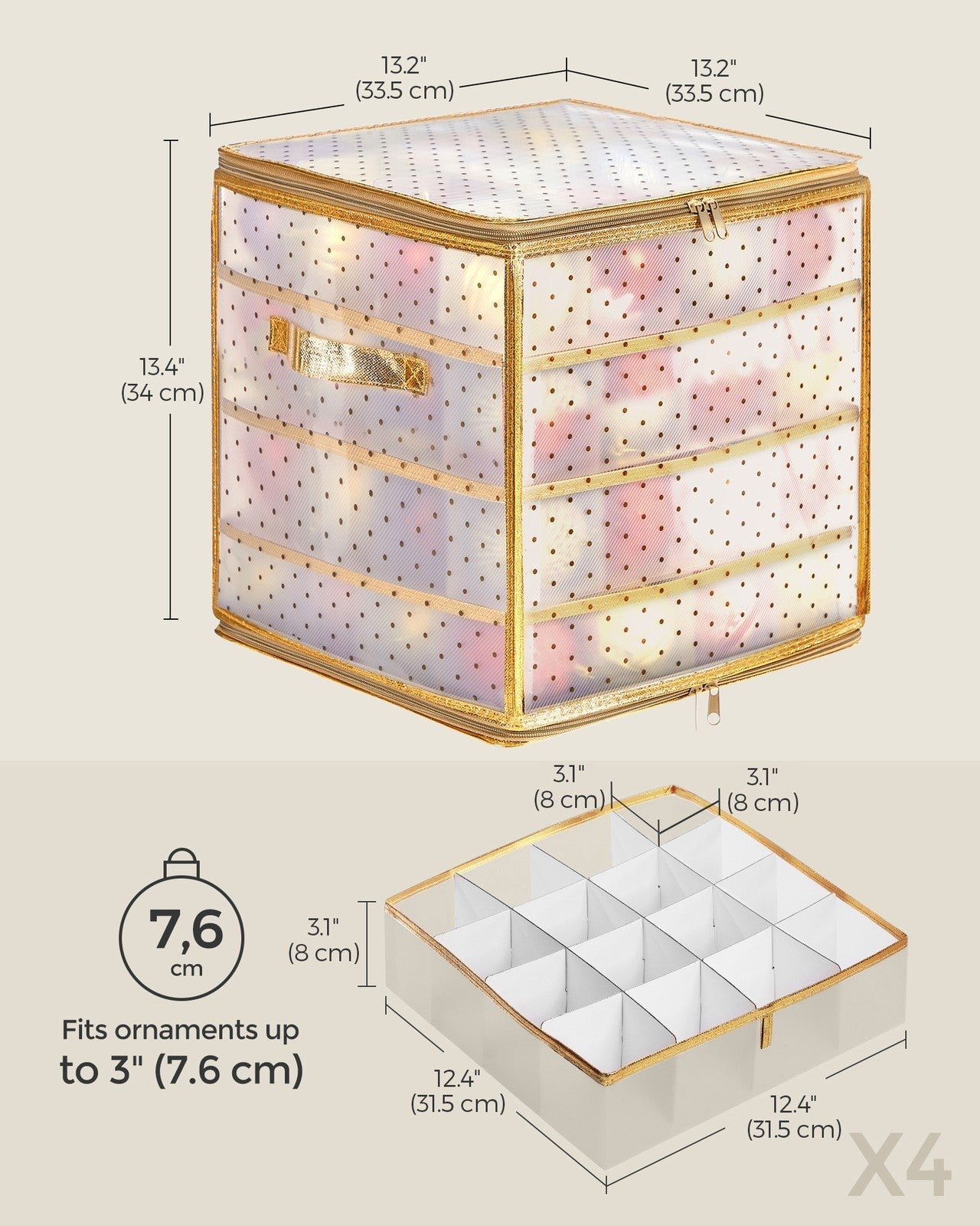 Christmas Ornament Storage Box - Plastic - Semi-Transparent - Modular Dividers