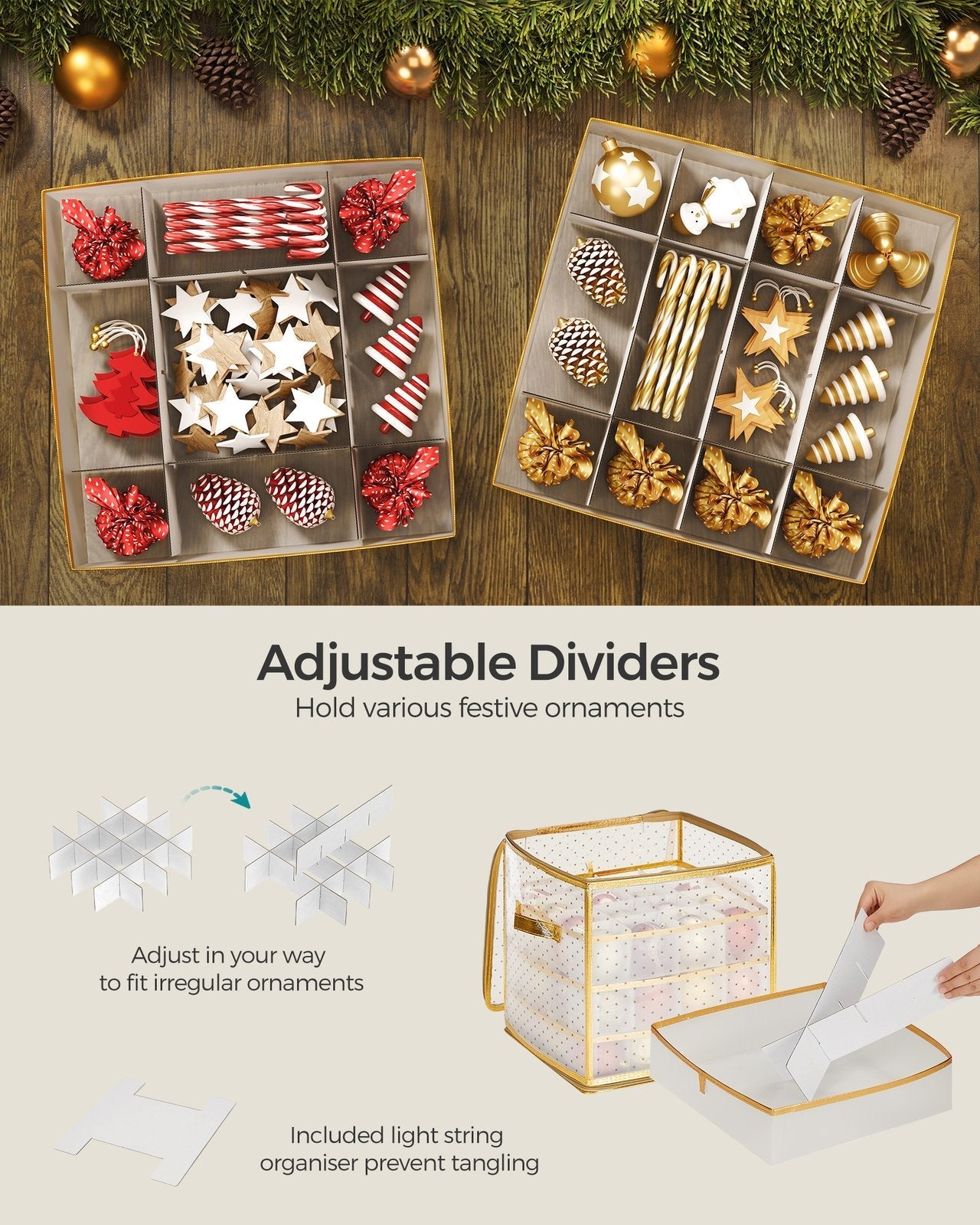 Christmas Ornament Storage Box - Plastic - Semi-Transparent - Modular Dividers