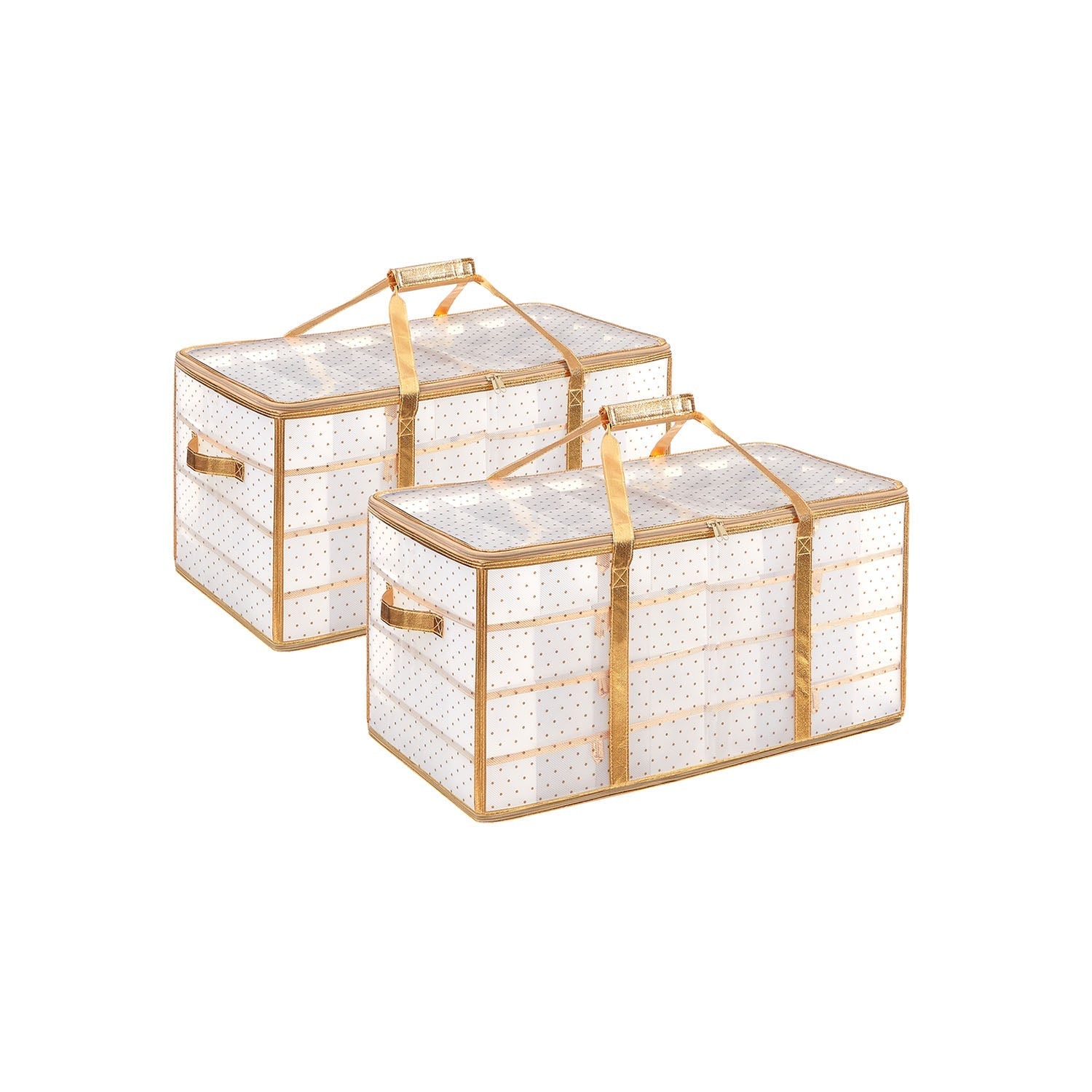 Set of 2 Christmas Ornament Storage Boxes - Fabric - Semi-Transparent - Modular Dividers