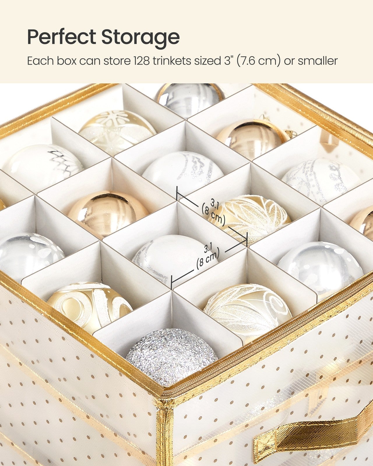 Set of 2 Christmas Ornament Storage Boxes - Fabric - Semi-Transparent - Modular Dividers