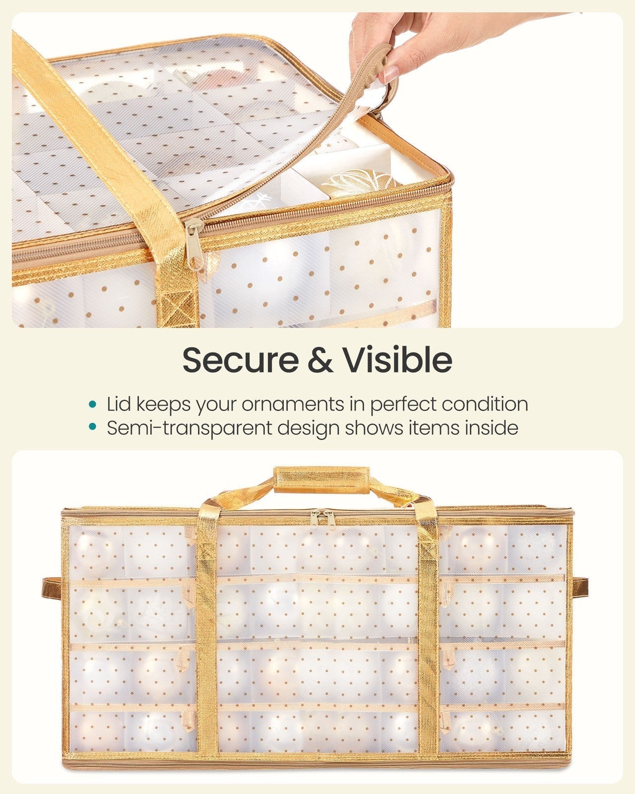 Set of 2 Christmas Ornament Storage Boxes - Fabric - Semi-Transparent - Modular Dividers