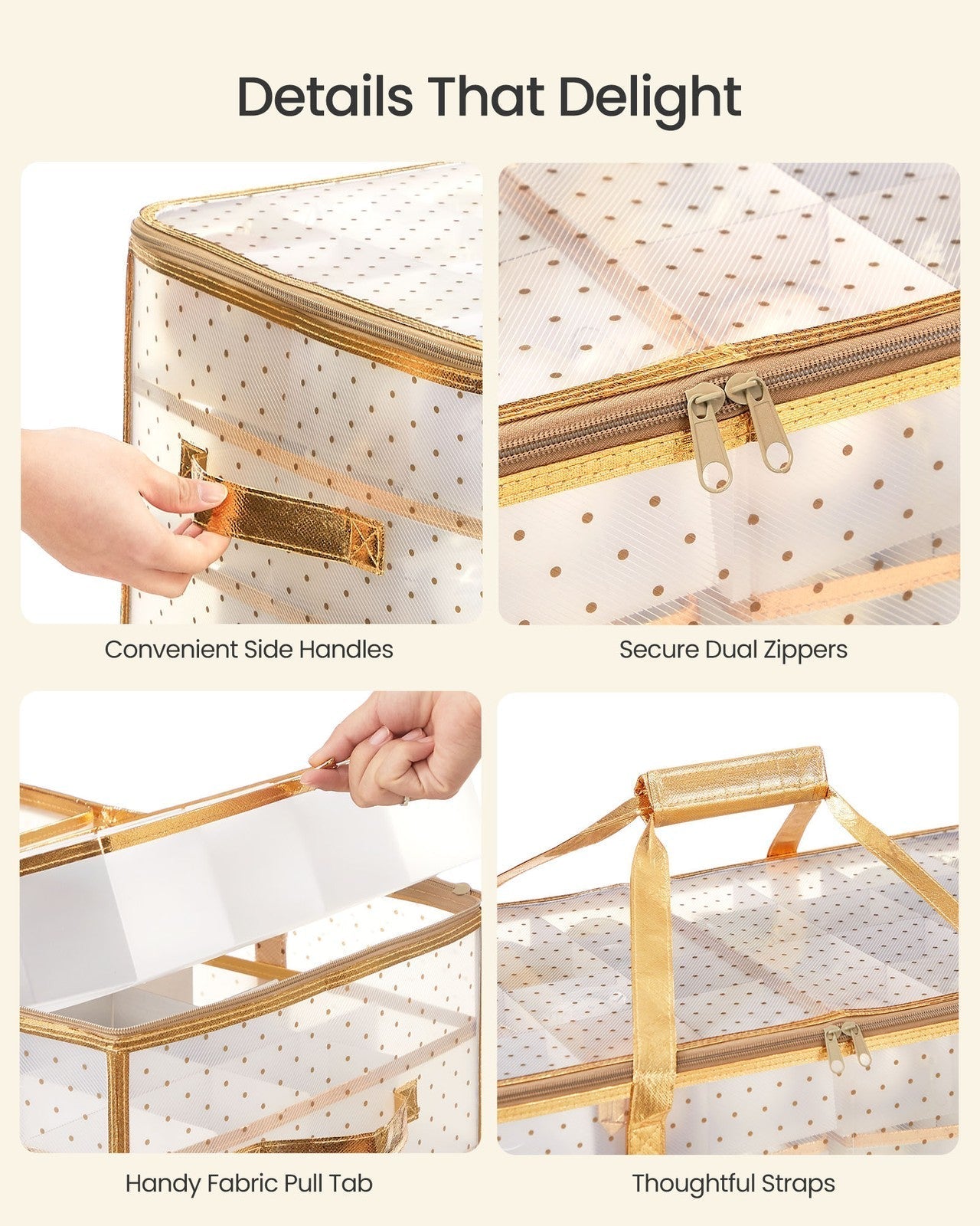 Set of 2 Christmas Ornament Storage Boxes - Fabric - Semi-Transparent - Modular Dividers