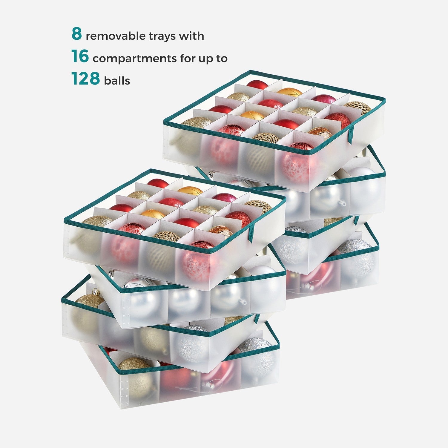Christmas Ornament Storage Box - Fabric - Semi-Transparent - 128-Place with Modular Dividers