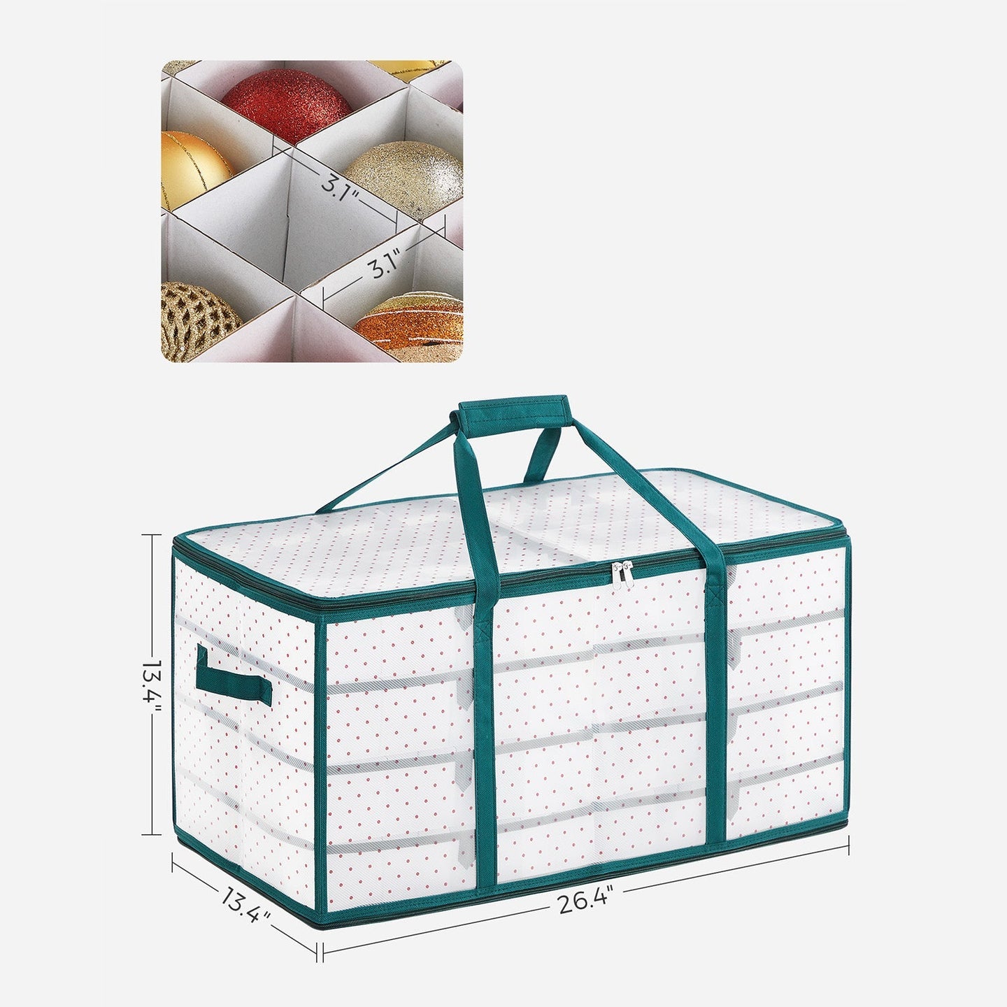 Christmas Ornament Storage Box - Fabric - Semi-Transparent - 128-Place with Modular Dividers