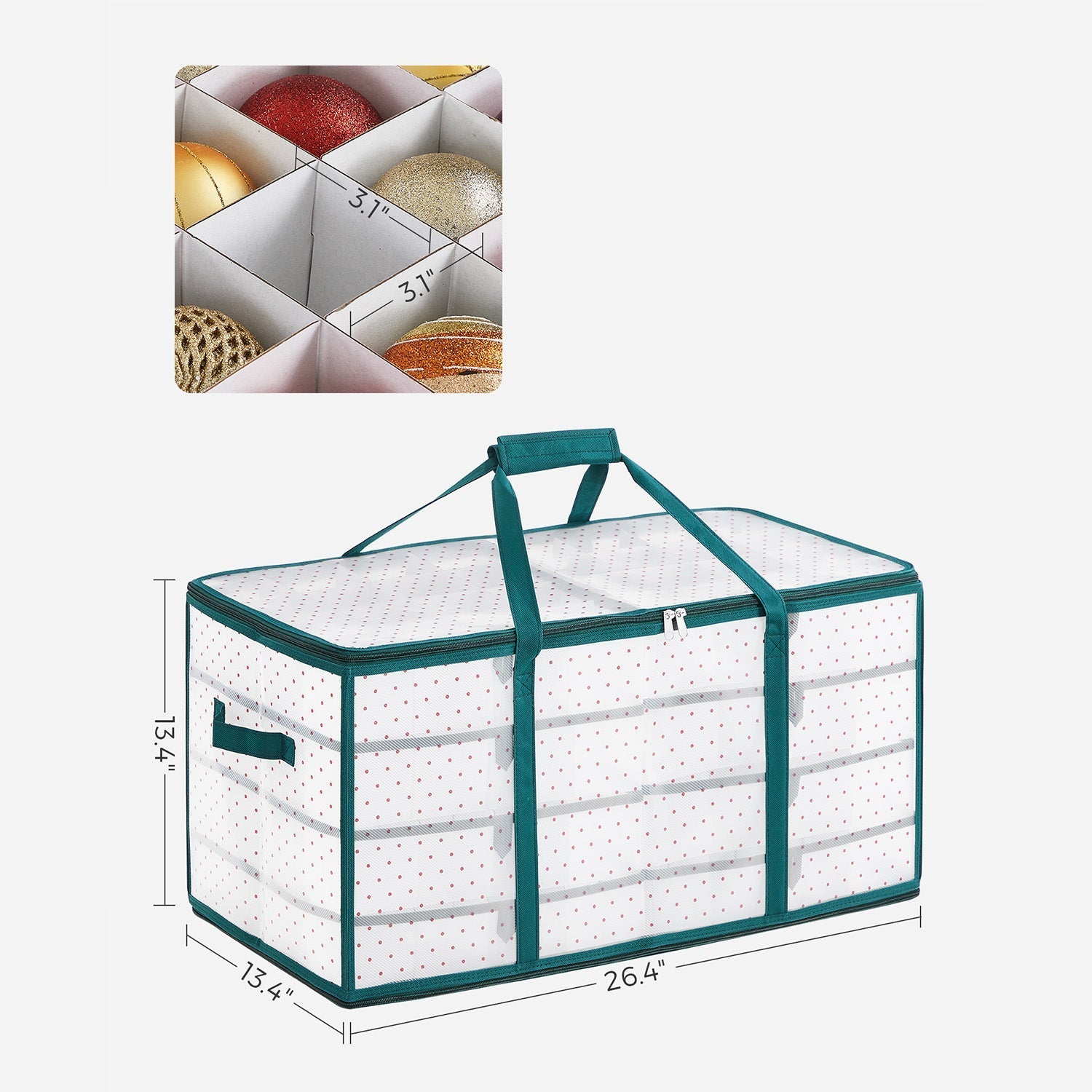 Christmas Ornament Storage Box - Fabric - Semi-Transparent - 128-Place with Modular Dividers
