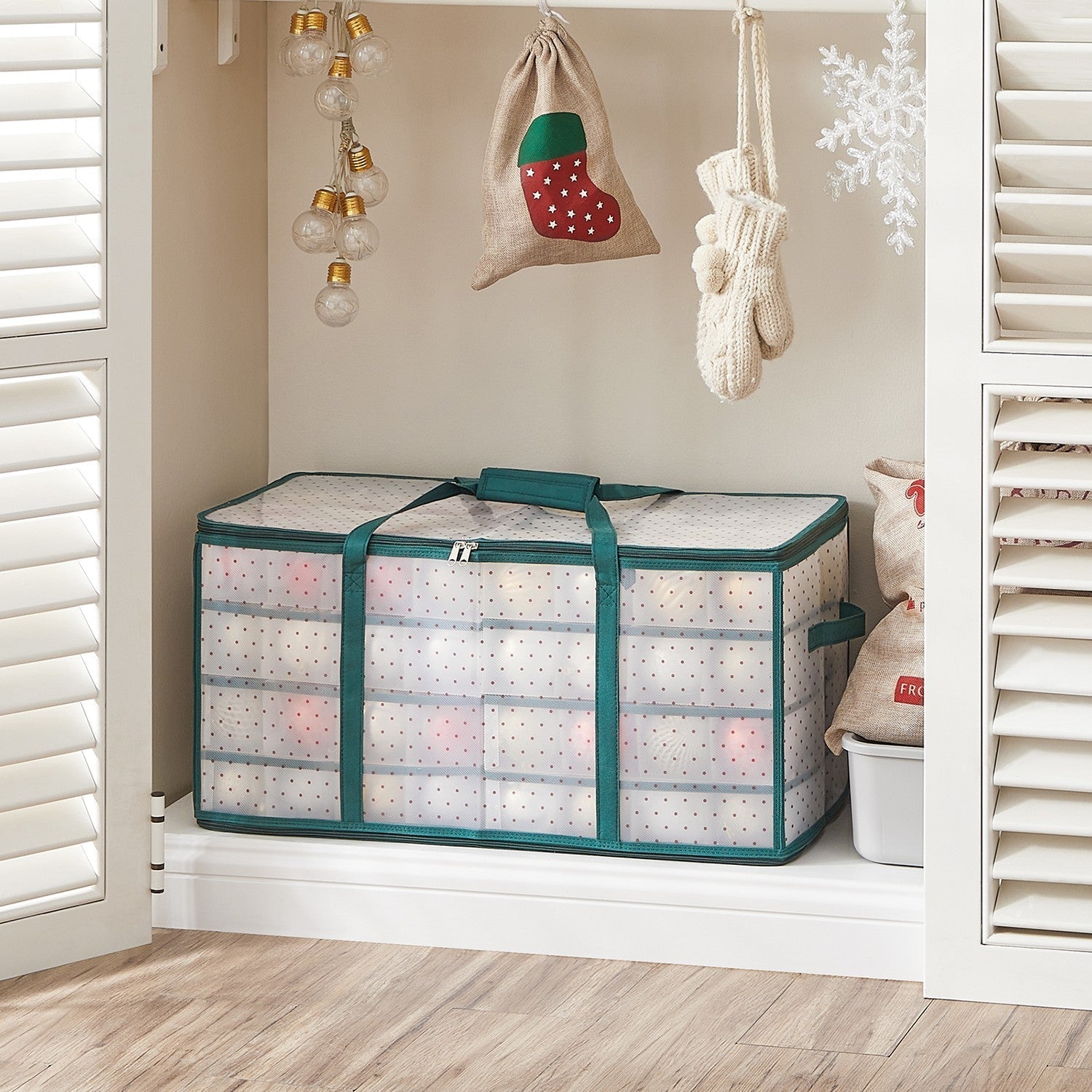 Christmas Ornament Storage Box - Fabric - Semi-Transparent - 128-Place with Modular Dividers