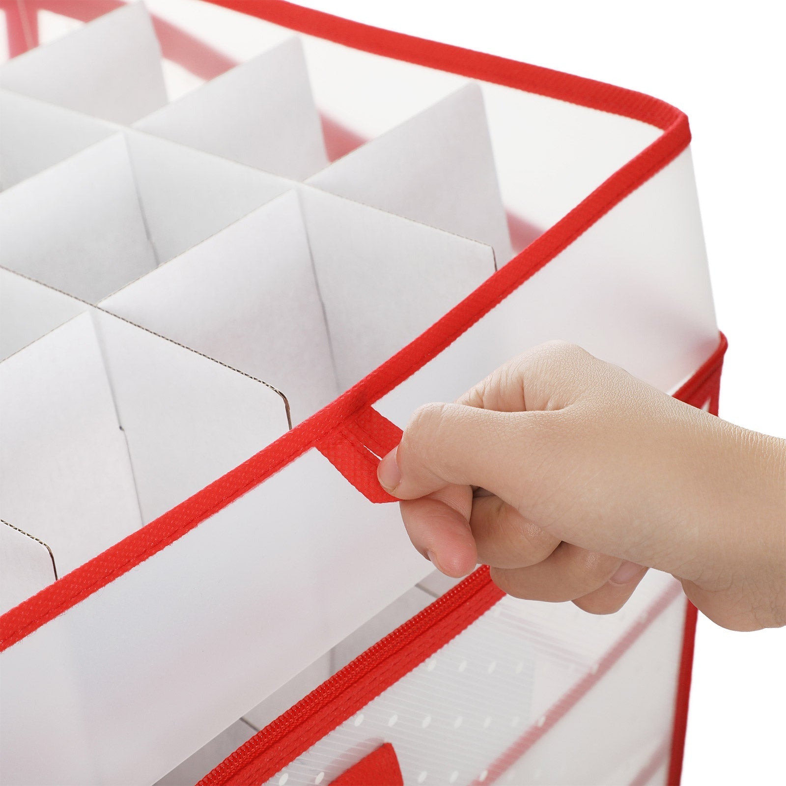 Large Storage Box - Fabric - Red - Modular Dividers for Christmas Baubles