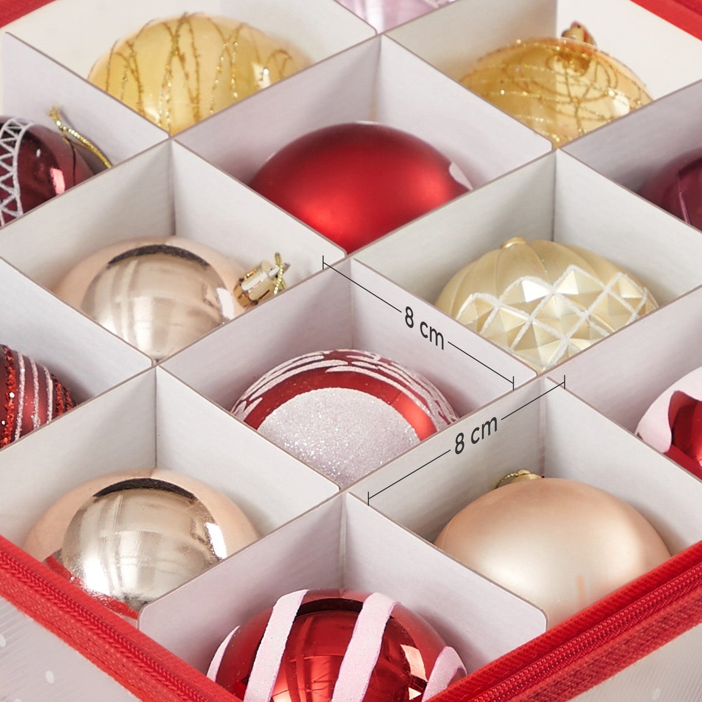 Christmas Ornament Storage Box - Plastic - Cherry Red - 128 Compartment Capacity with Modular Dividers