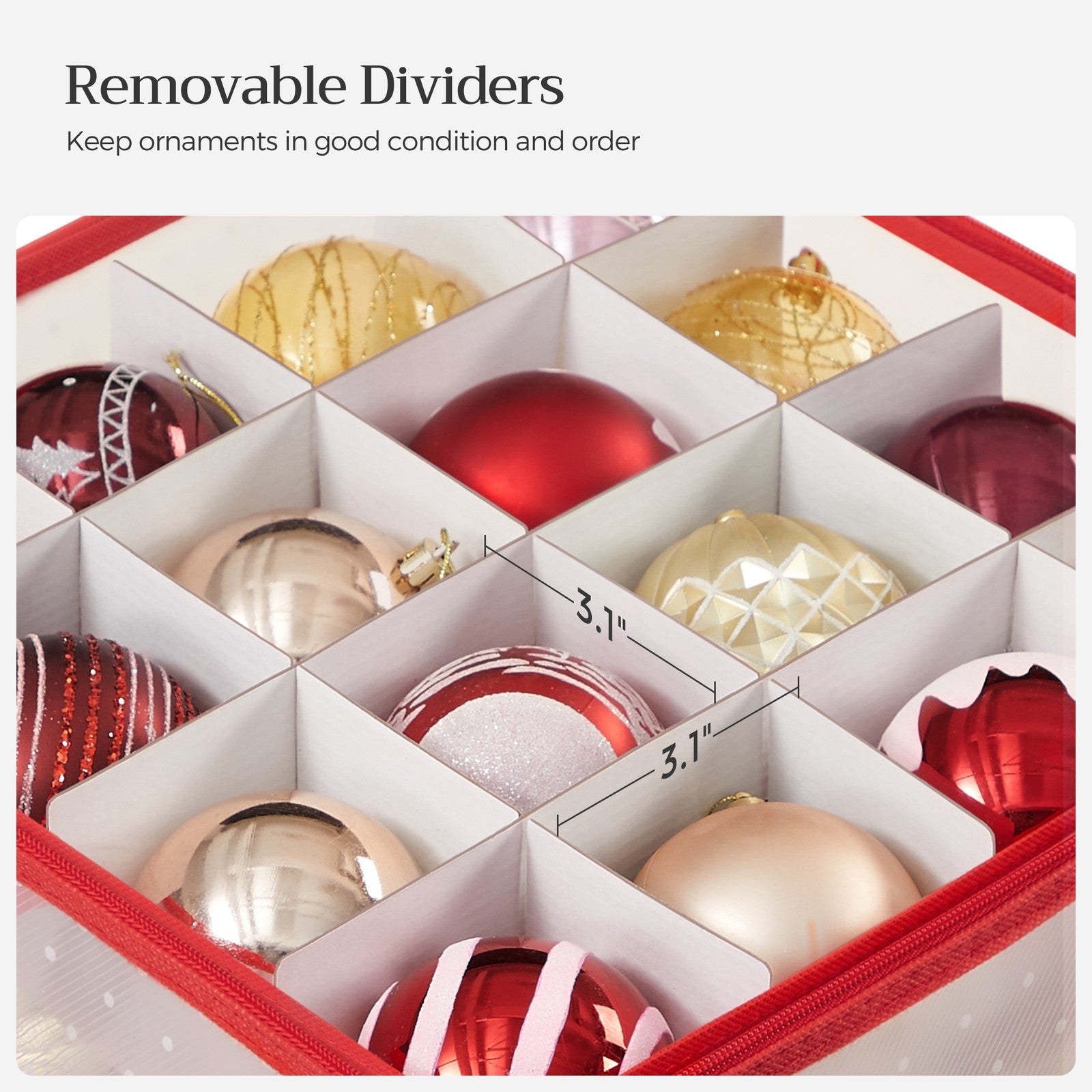 Christmas Ornament Storage Box - Plastic - Cherry Red - 128 Compartment Capacity with Modular Dividers