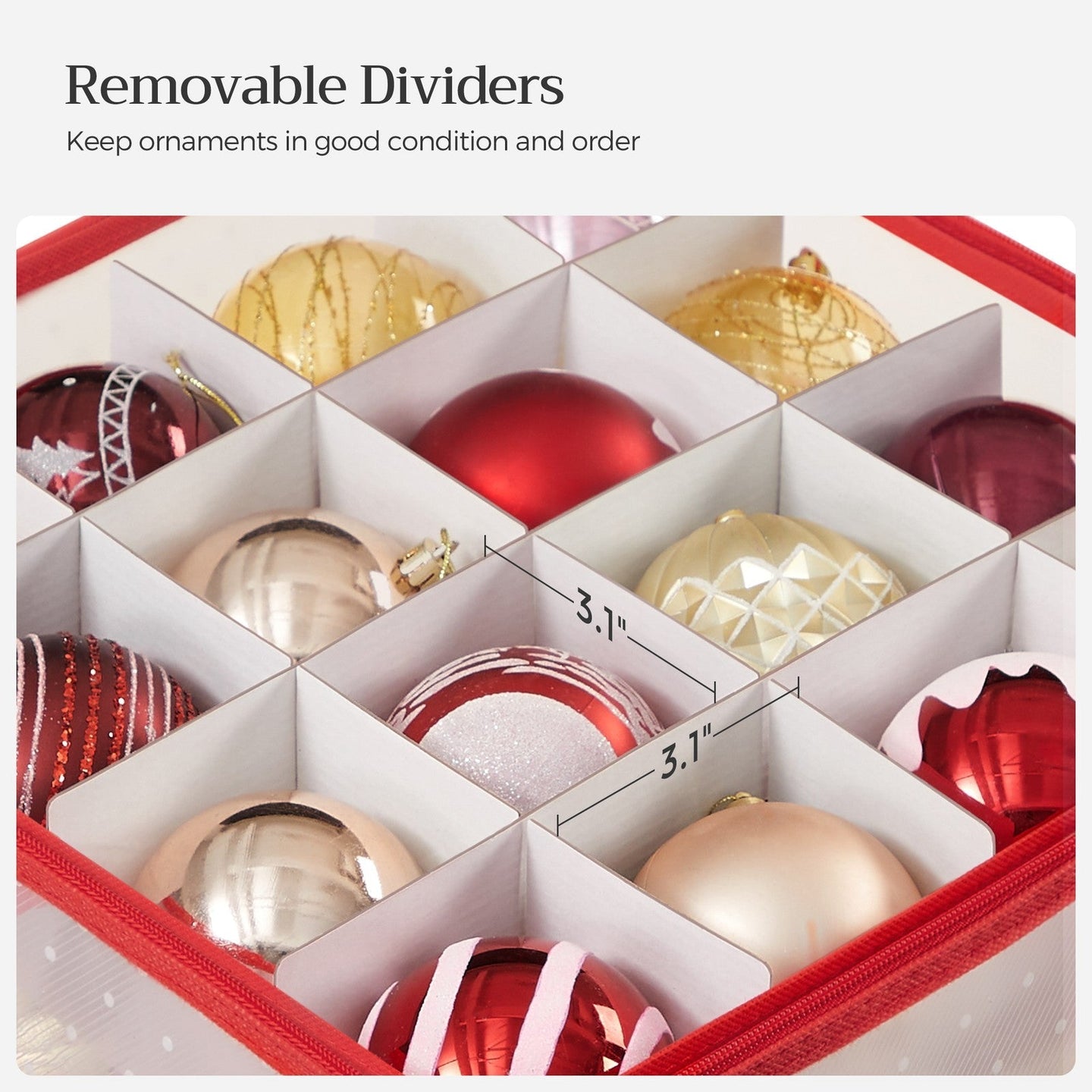 Christmas Ornament Storage Box - Plastic - Cherry Red - 128 Compartment Capacity with Modular Dividers