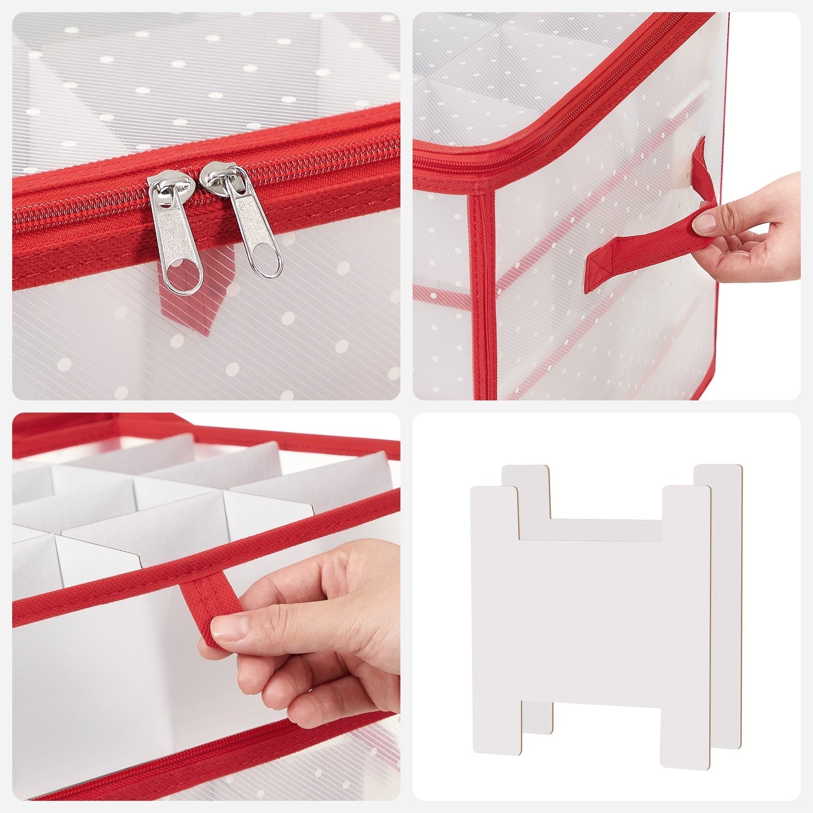Christmas Ornament Storage Box - Plastic - Cherry Red - 128 Compartment Capacity with Modular Dividers