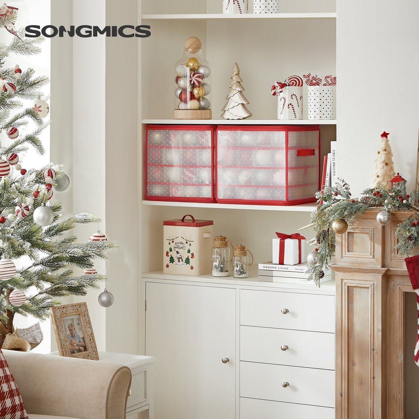 Christmas Ornament Storage Box - Plastic - Cherry Red - 128 Compartment Capacity with Modular Dividers