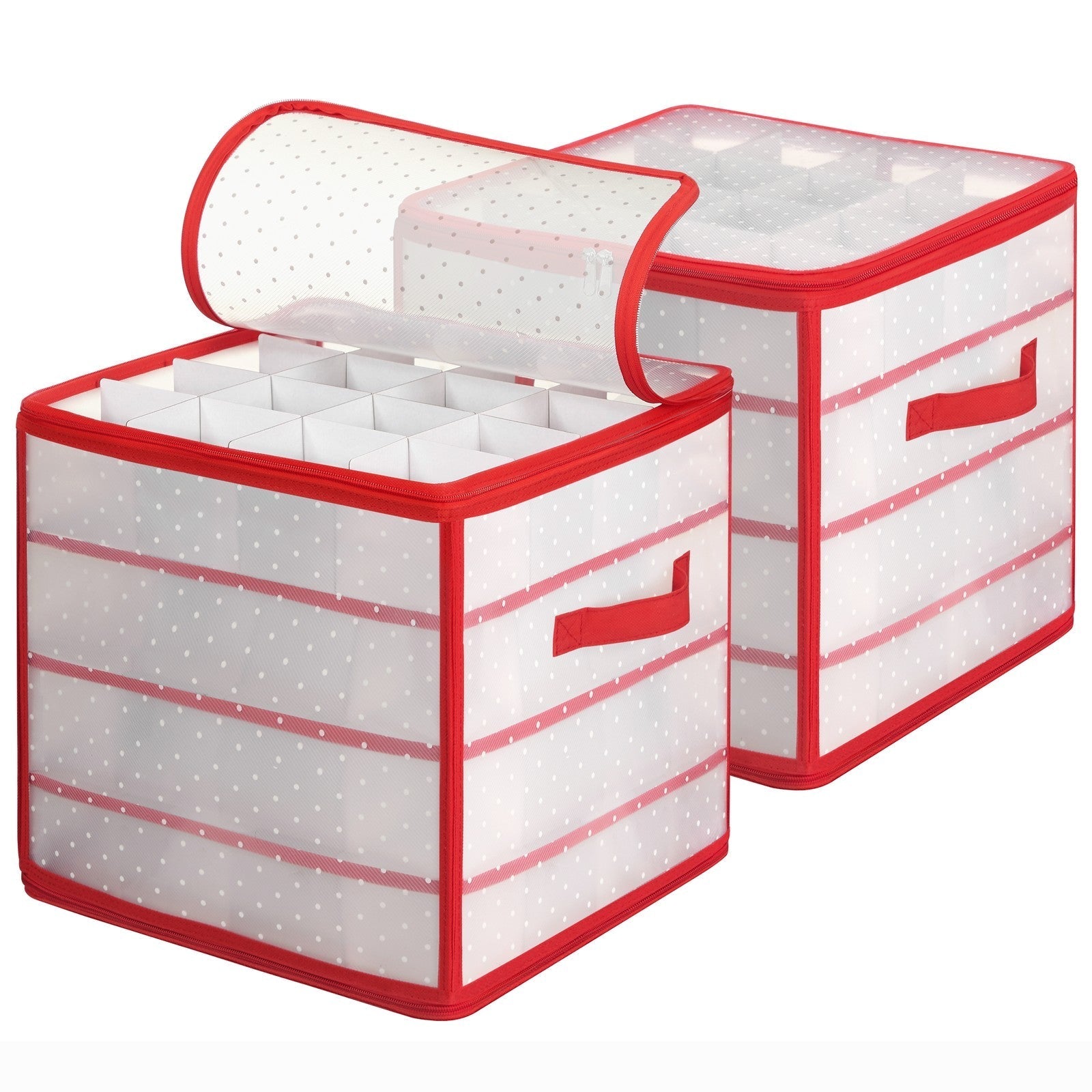Christmas Ornament Storage Box - Plastic - Cherry Red - 128 Compartment Capacity with Modular Dividers