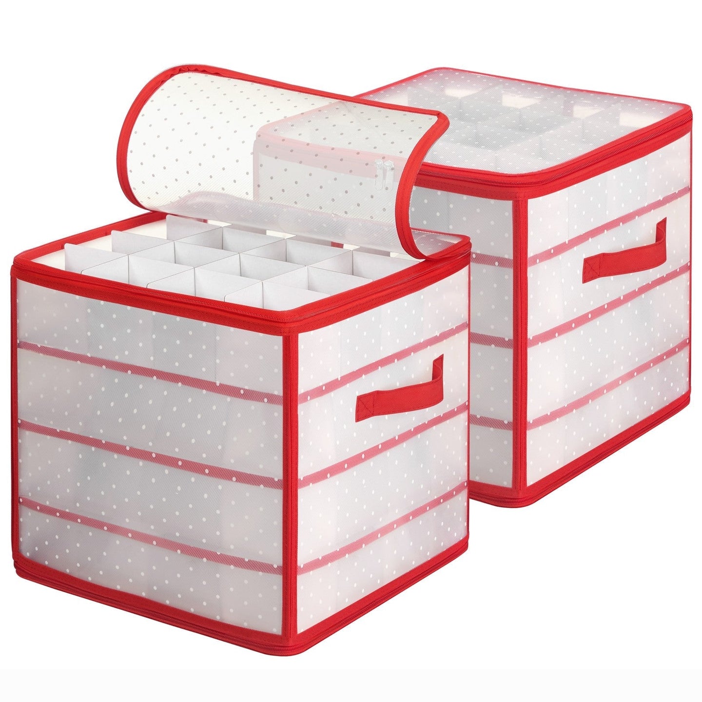 Christmas Ornament Storage Box - Plastic - Cherry Red - 128 Compartment Capacity with Modular Dividers