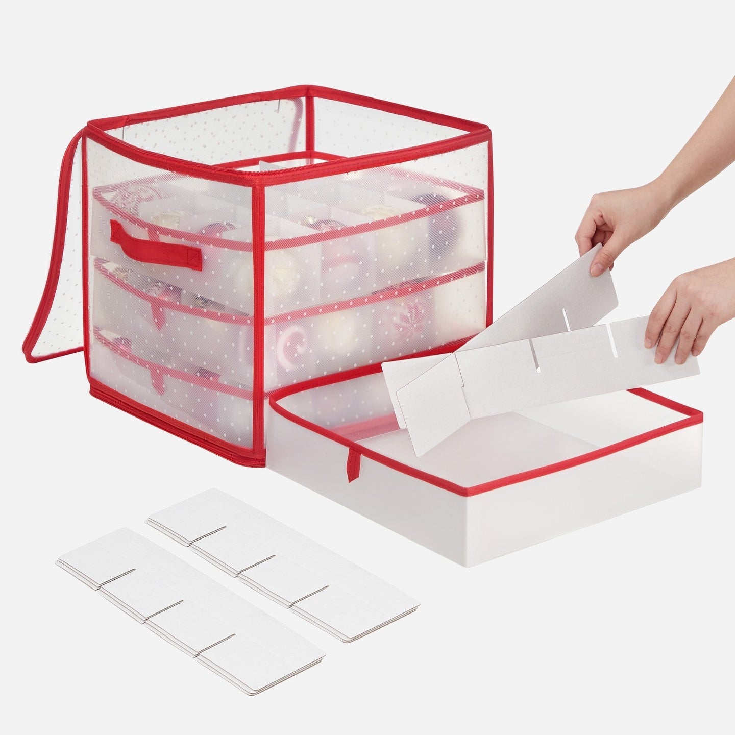 Christmas Ornament Storage Box - Plastic - Cherry Red - 128 Compartment Capacity with Modular Dividers
