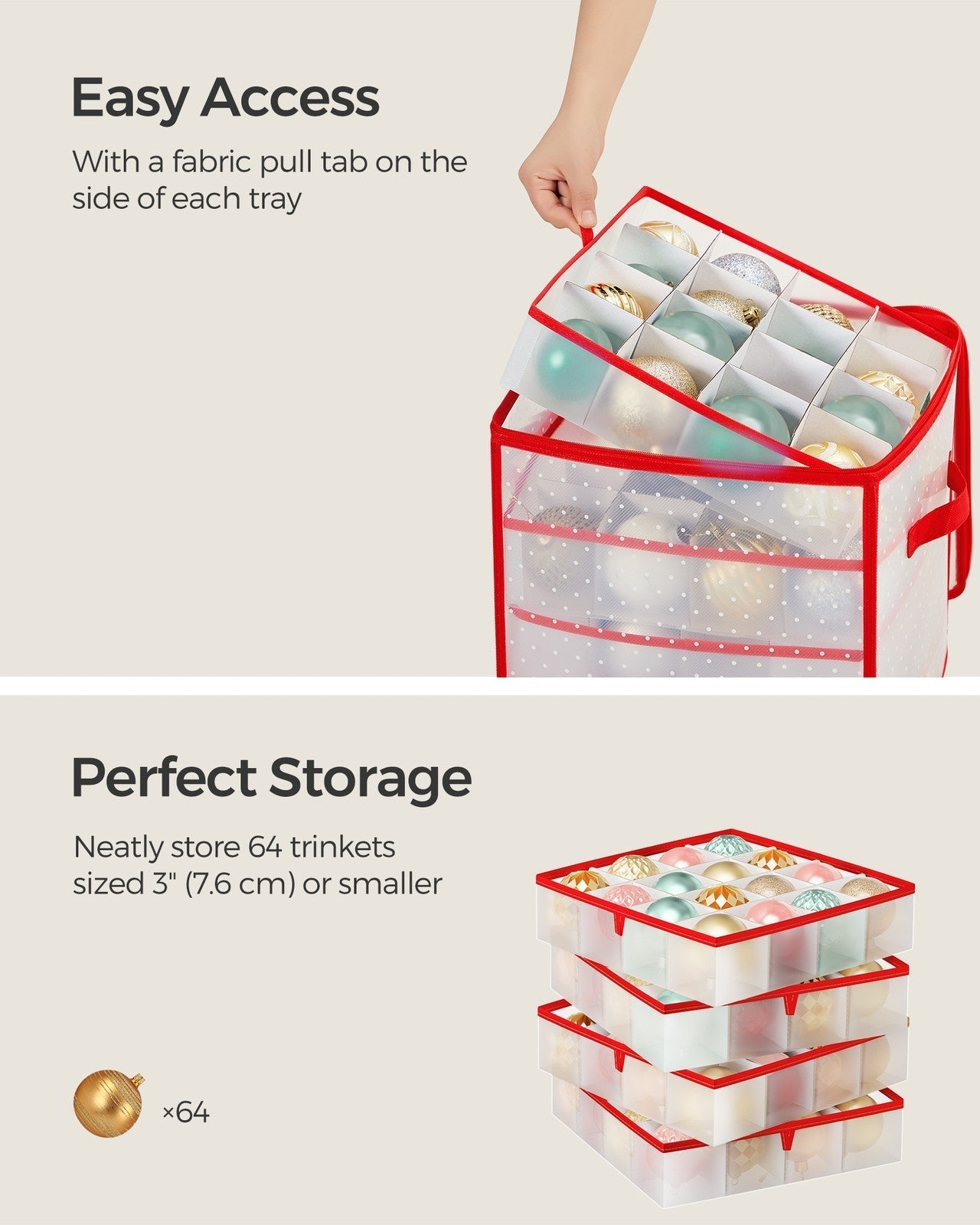 Christmas Ornament Storage Box - Plastic - Semi-Transparent - Modular Dividers
