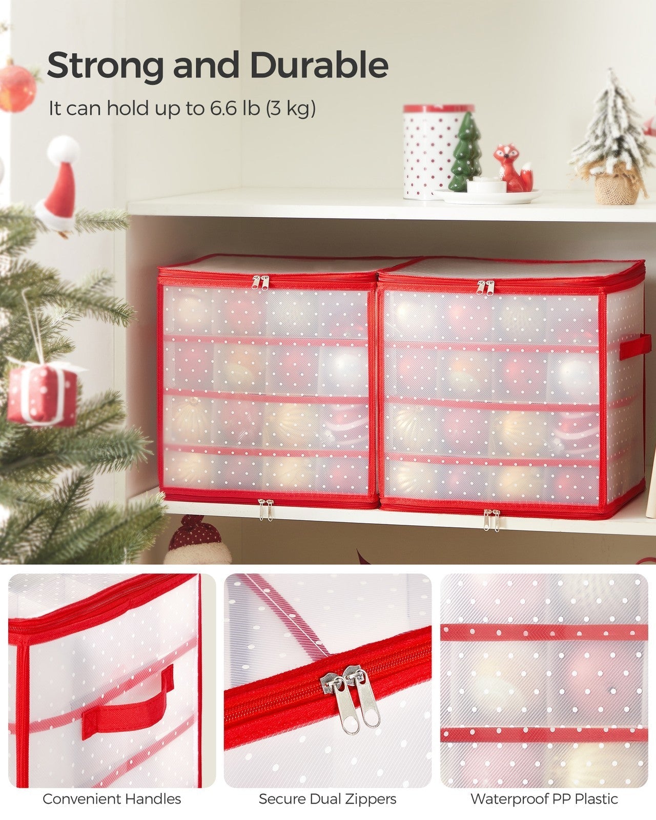Christmas Ornament Storage Box - Plastic - Semi-Transparent - Modular Dividers