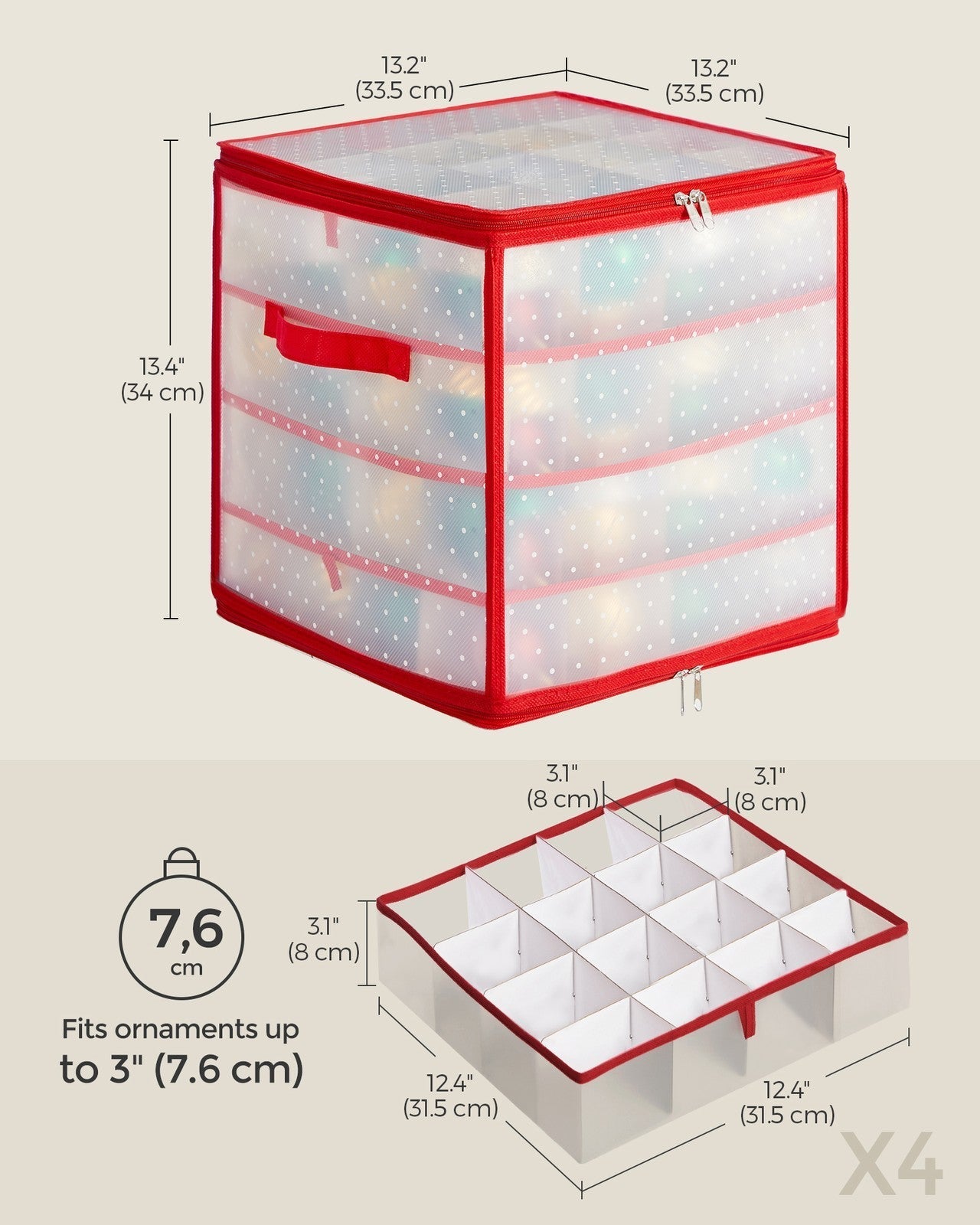 Christmas Ornament Storage Box - Plastic - Semi-Transparent - Modular Dividers