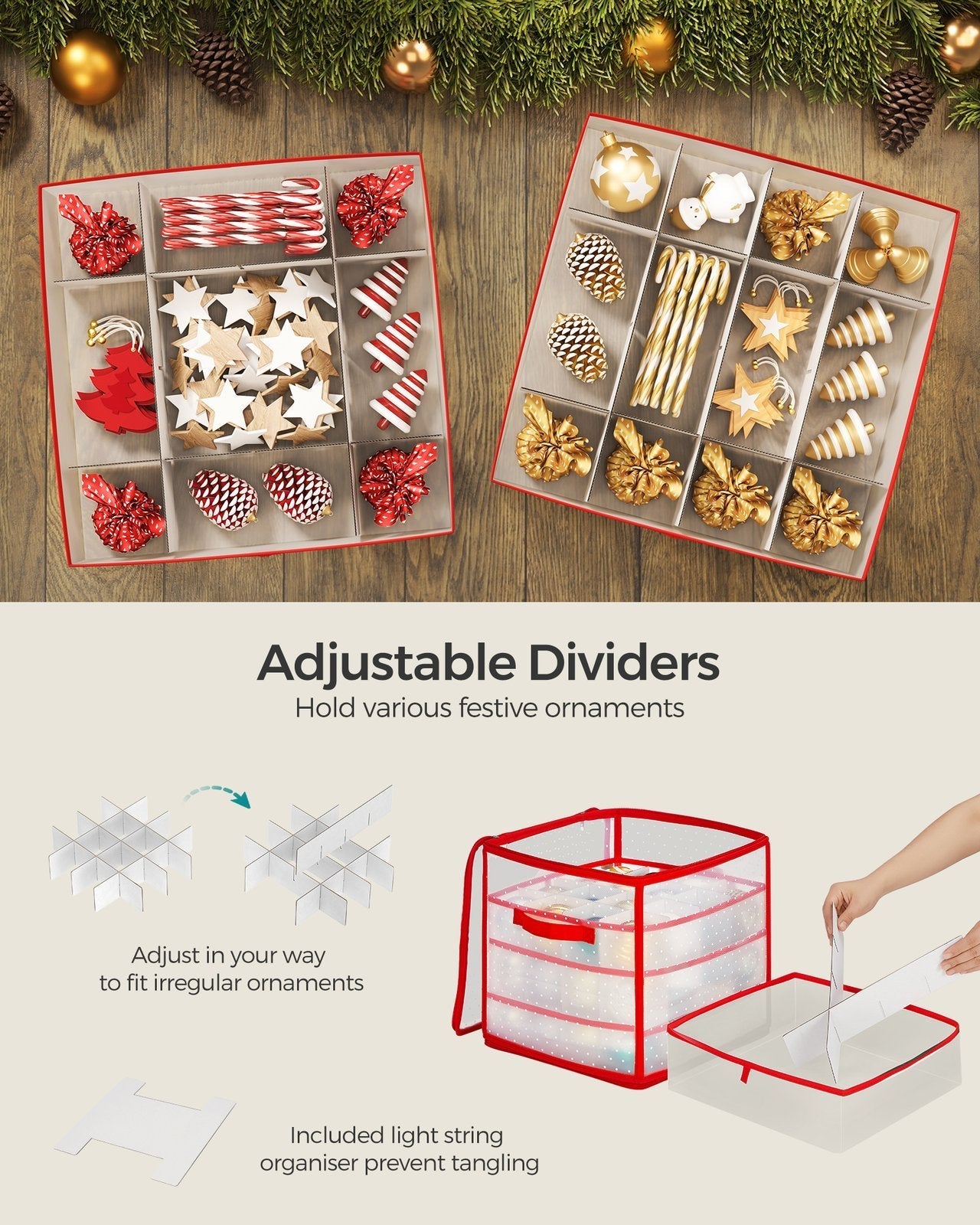 Christmas Ornament Storage Box - Plastic - Semi-Transparent - Modular Dividers