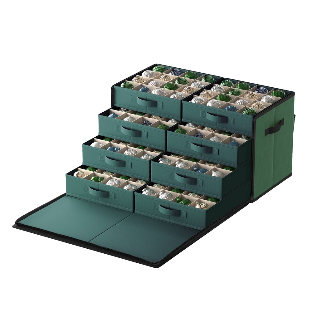 128-Slot Christmas Decoration Storage Box - Fabric and Non-Woven Fabric - Forest Green - with Side Open