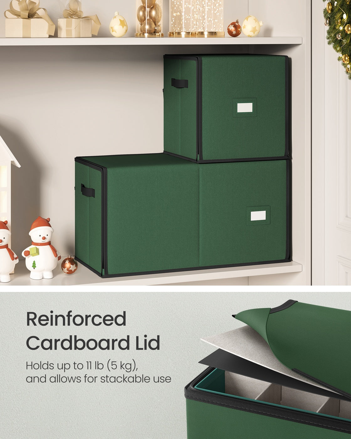 128-Slot Christmas Decoration Storage Box - Fabric and Non-Woven Fabric - Forest Green - with Side Open