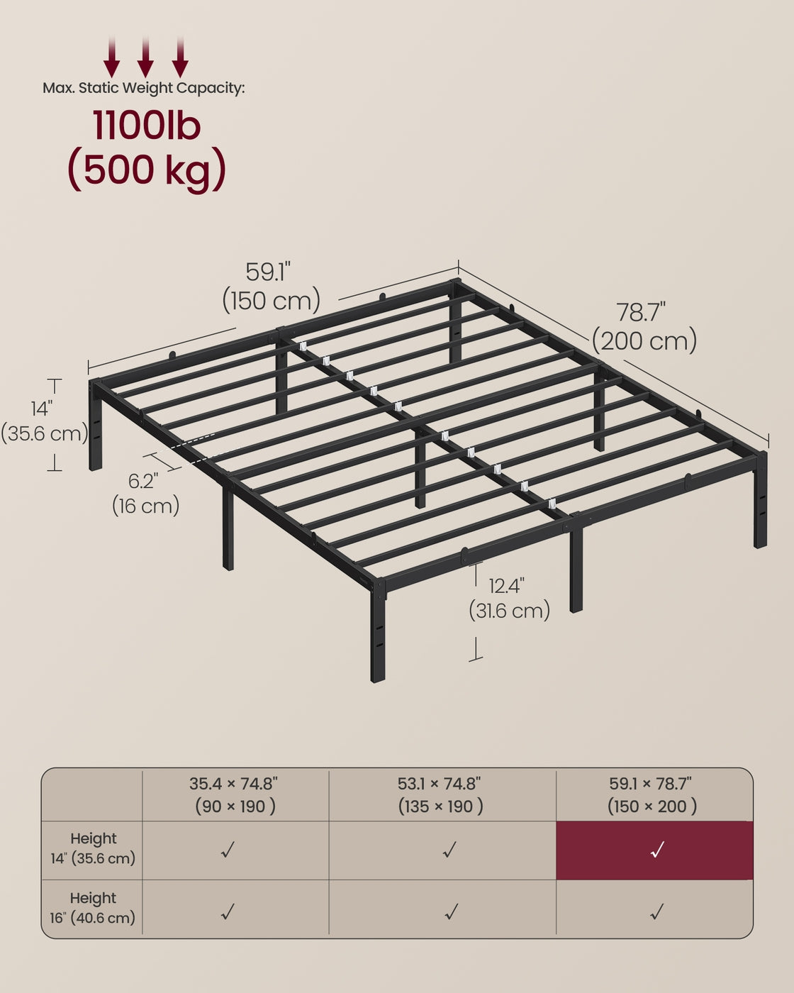 Metal bed frame - Steel - Ink Black