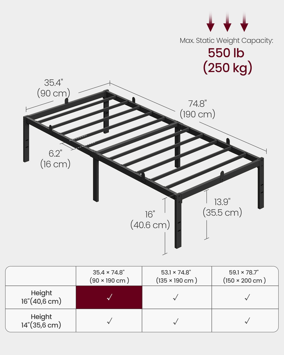 Metal bed frame - Steel - Ink Black