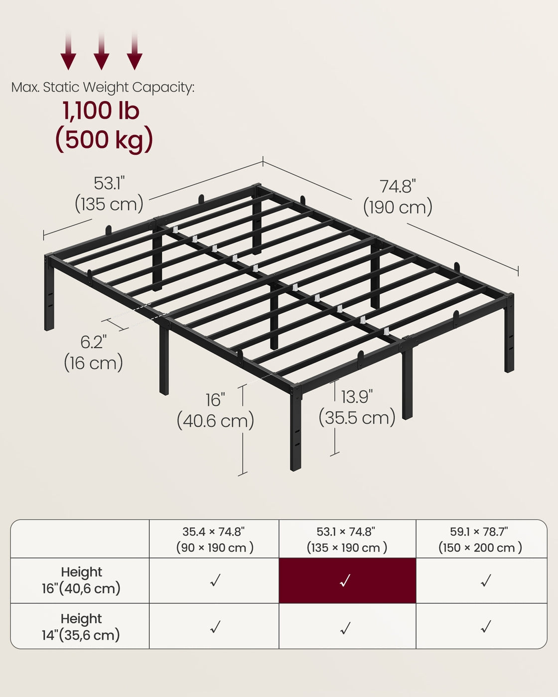 Double Metal Bed Frame - Steel - Ink Black