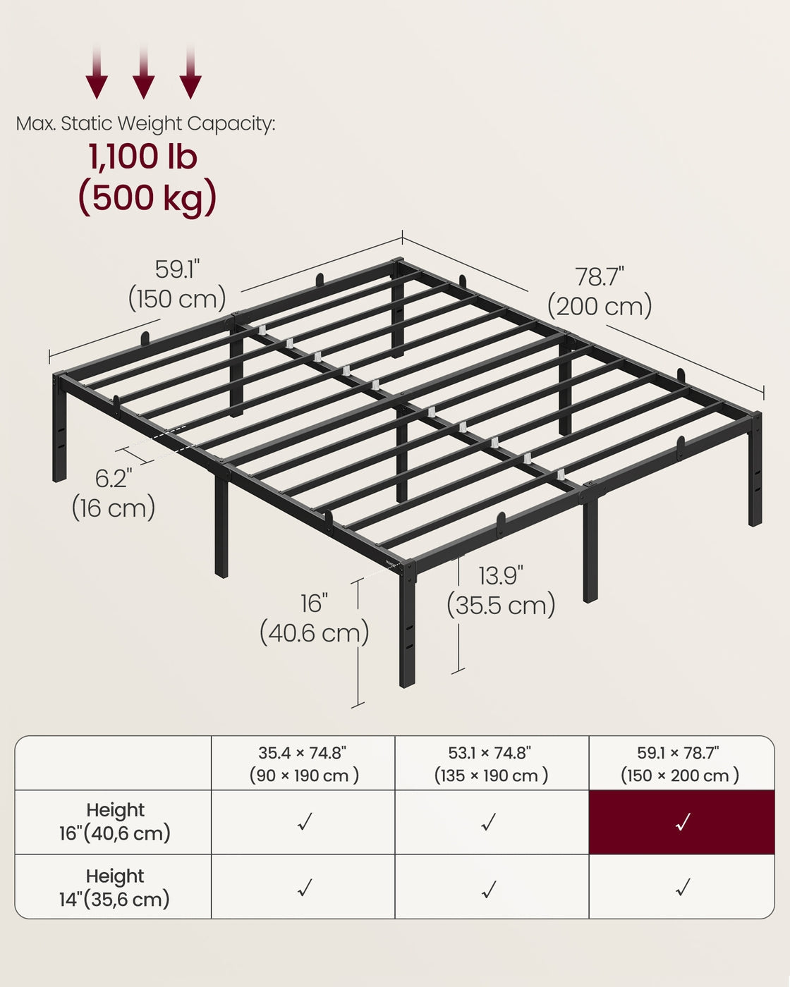 Metal bed frame - Steel - Ink Black